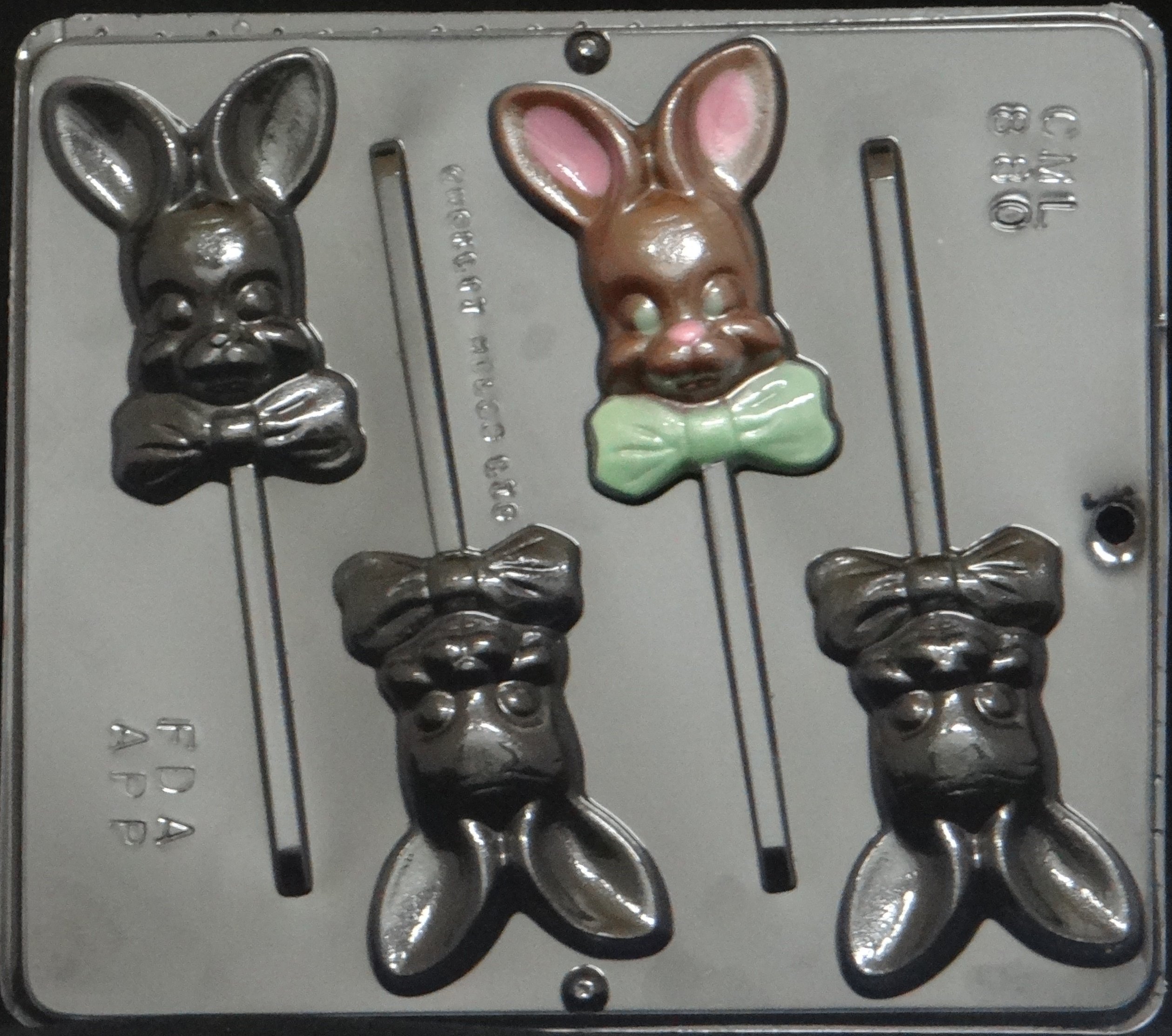 Easter Bunny Chocolate Candy Mold with Bow - DIY Lollipop & Candy Making Kit for Easter Treats, Party Favors, and Holiday Baking Decorations