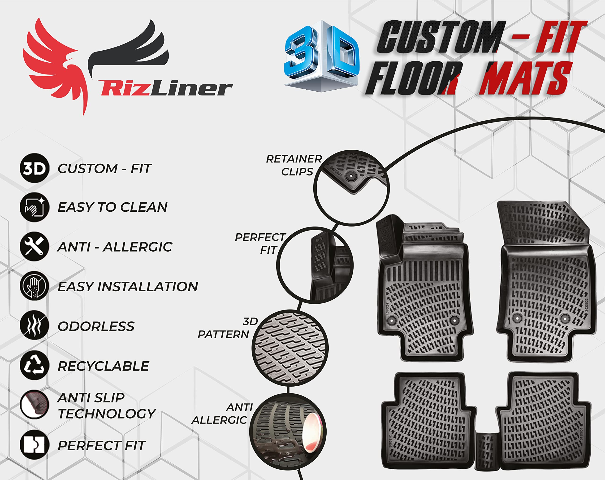Premium 3D Custom Fit Floor Mats for Toyota RAV4 & RAV4 Hybrid 2019-2025 (Excluding Prime) - All Weather Waterproof Car Mats with Laser Measured Precision | Perfect for Road Trips, Daily Commutes & Outdoor Adventures