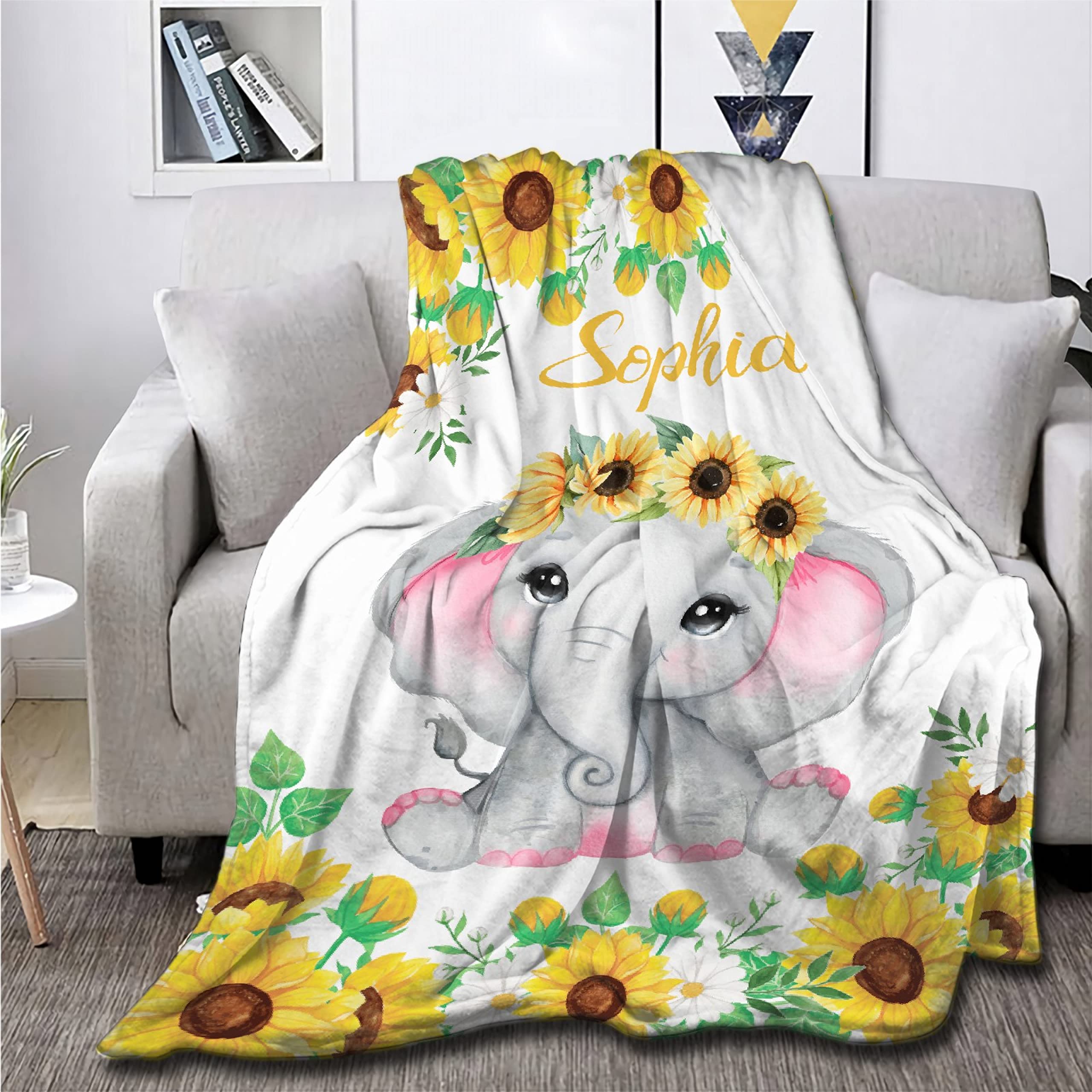 Personalized Baby Blankets for Girls and Boys - Custom Name Fleece Throw Blanket - Soft, Cozy & Warm Elephant Design - Perfect for Newborns, Nursery Decor, and Baby Gifts (90