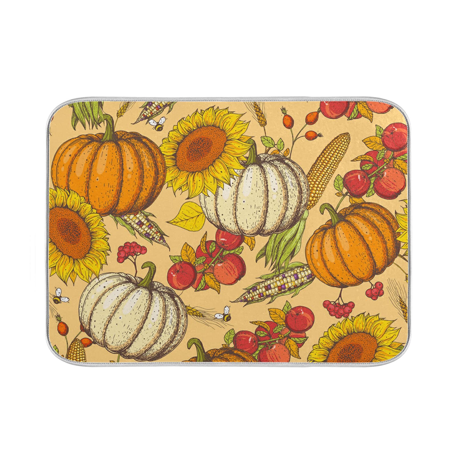 Pumpkin Dish Drying Mat 18x24 Inch - Absorbent Kitchen Counter Mat for Dishes & Utensils