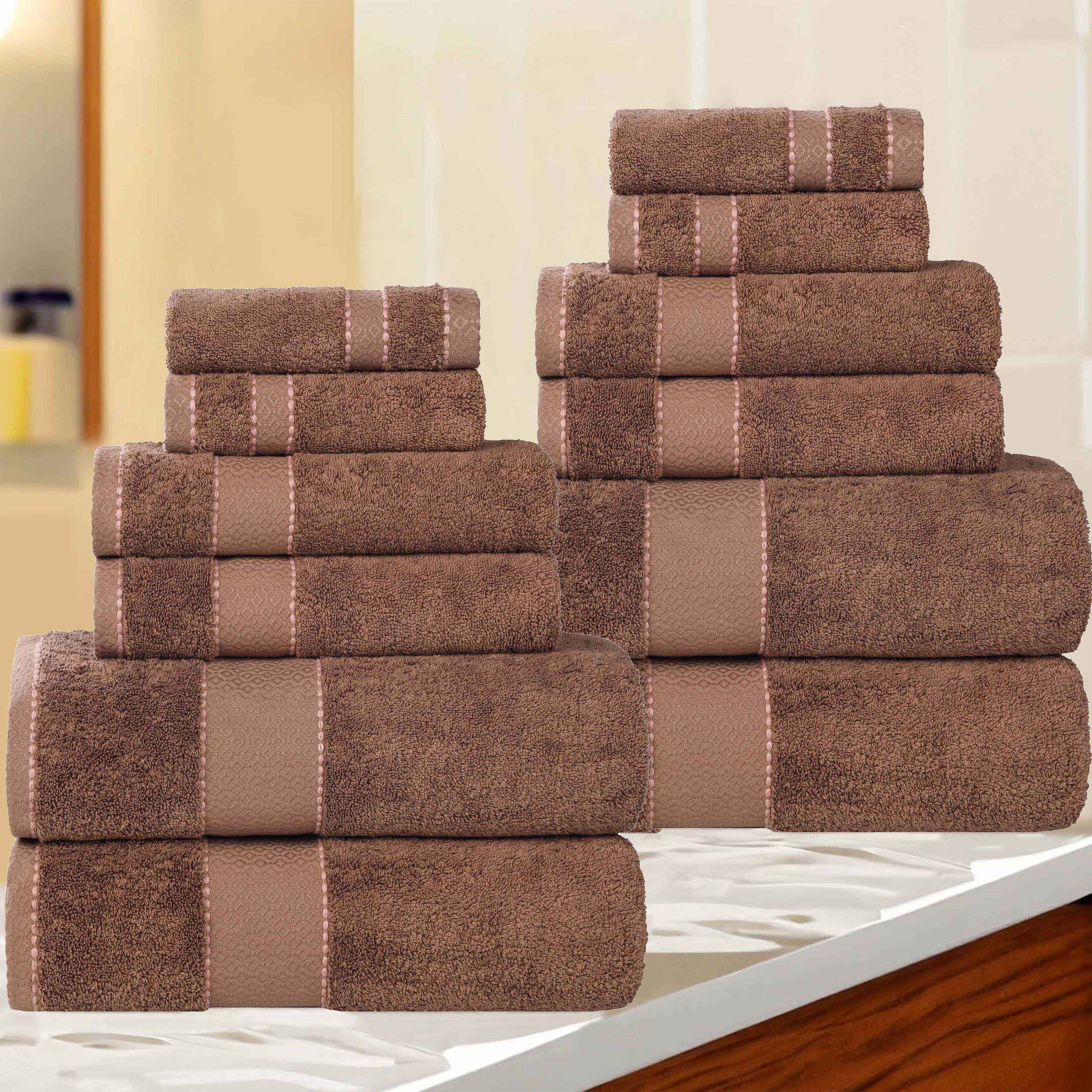 Premium 12-Piece Giza Cotton Dobby Towel Set - Ultra Absorbent Egyptian Cotton Bath Towels for Spa, Hotel & Luxury Home Use