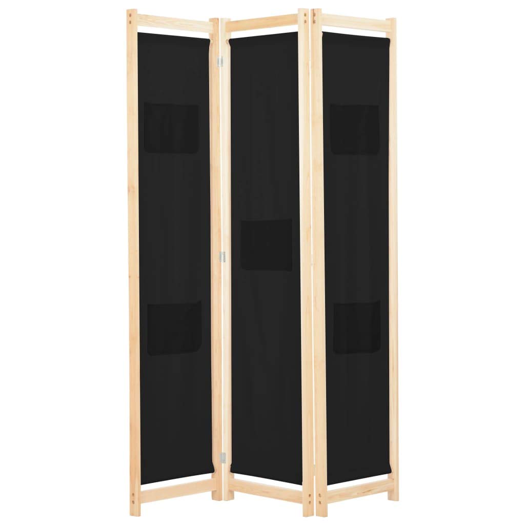 3-Panel Black Fabric Room Divider Screen - 47.2