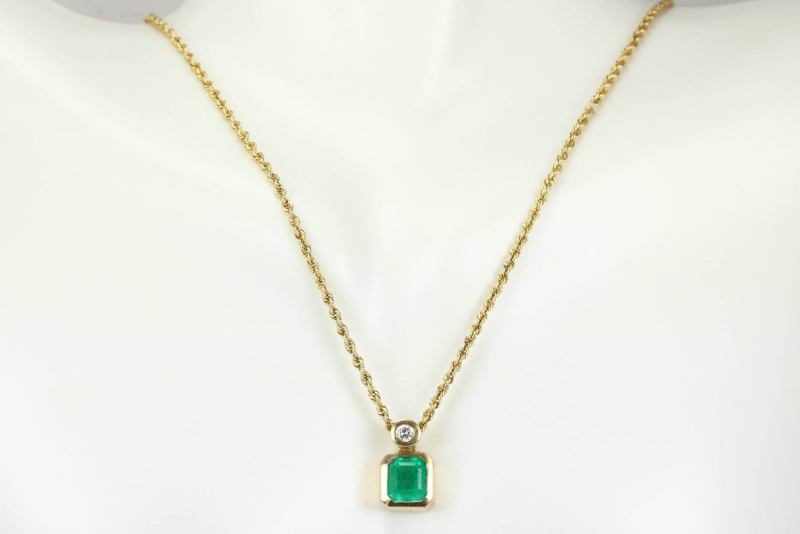 1.60tcw Bezel Square Rich Green Natural Emerald & Round Diamond Pendant in 14K Gold - Elegant Jewelry Gift for Women, Perfect for Weddings, Anniversaries & Special Occasions