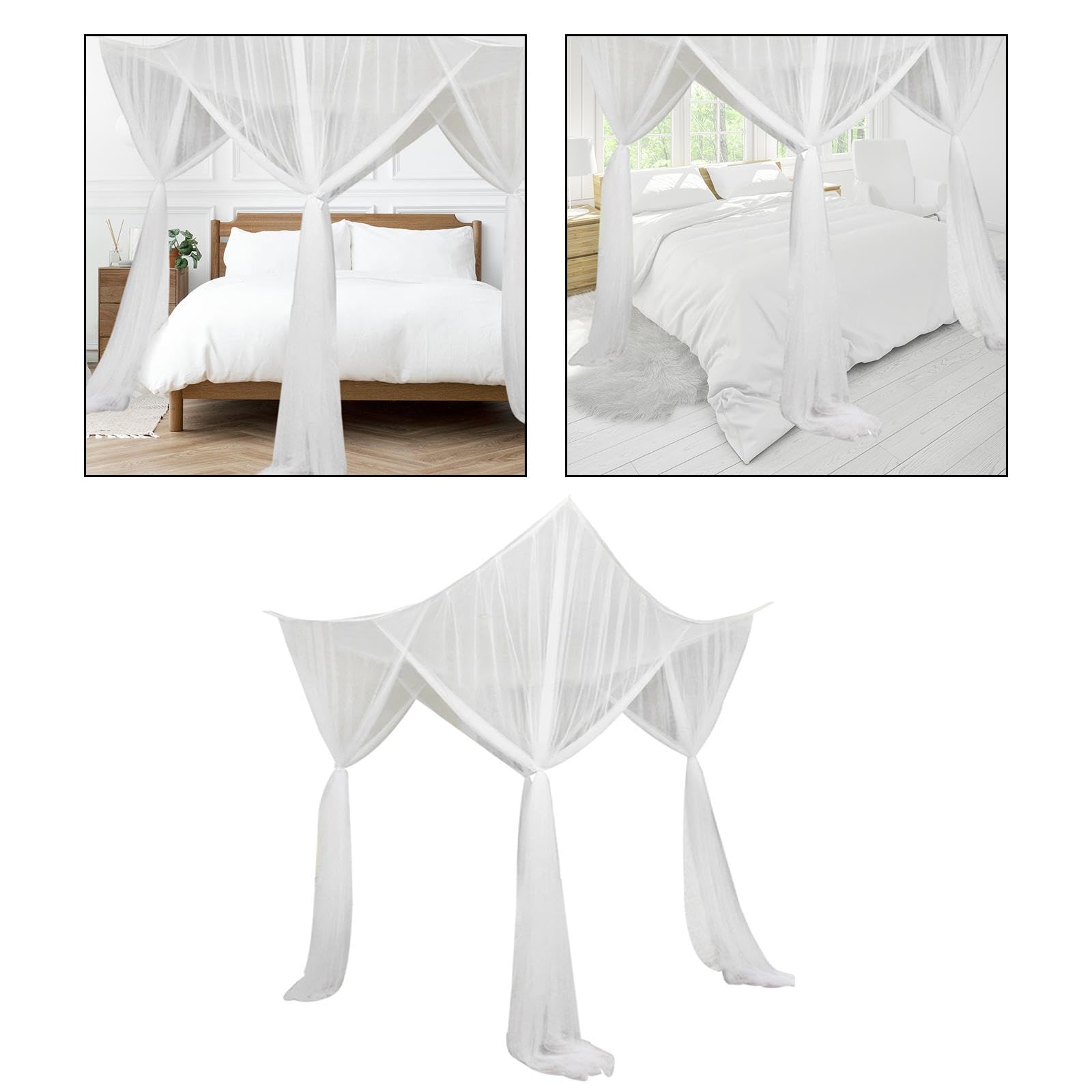 Stylish White 4 Corner Post Canopy Bed Curtain with Drapes & Netting - Elegant Bed Valance for Women's Bedroom Decor | Perfect for Romantic, Boho & Princess Style Bedrooms