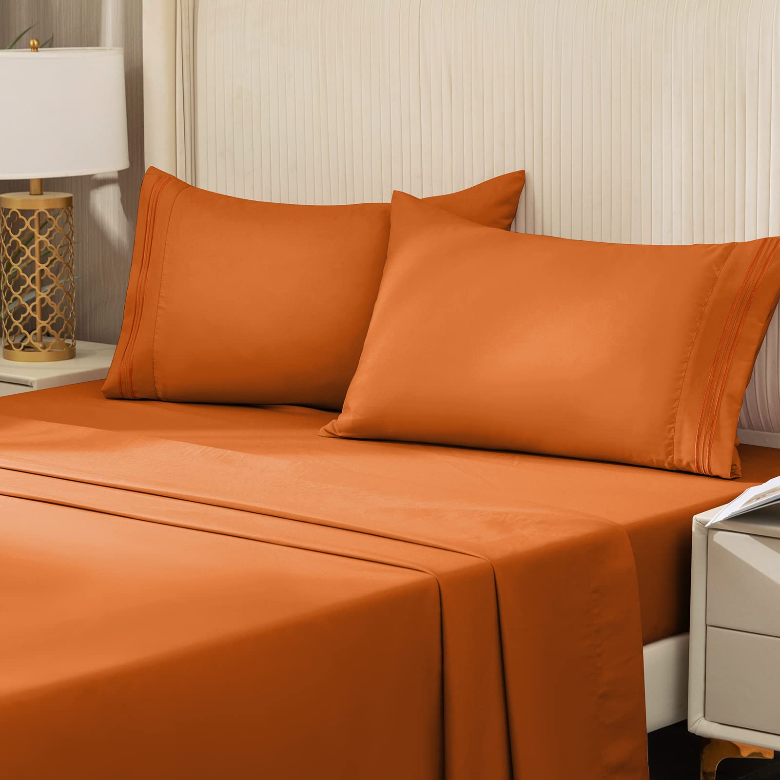 REDKEY Twin Size Bed Sheets Set - 3 Piece Soft Breathable Bedding with Deep Pocket & Wrinkle Resistant Pillowcases (Twin, Persimmon) - Perfect for Kids' Rooms, Guest Beds & Dorm Essentials