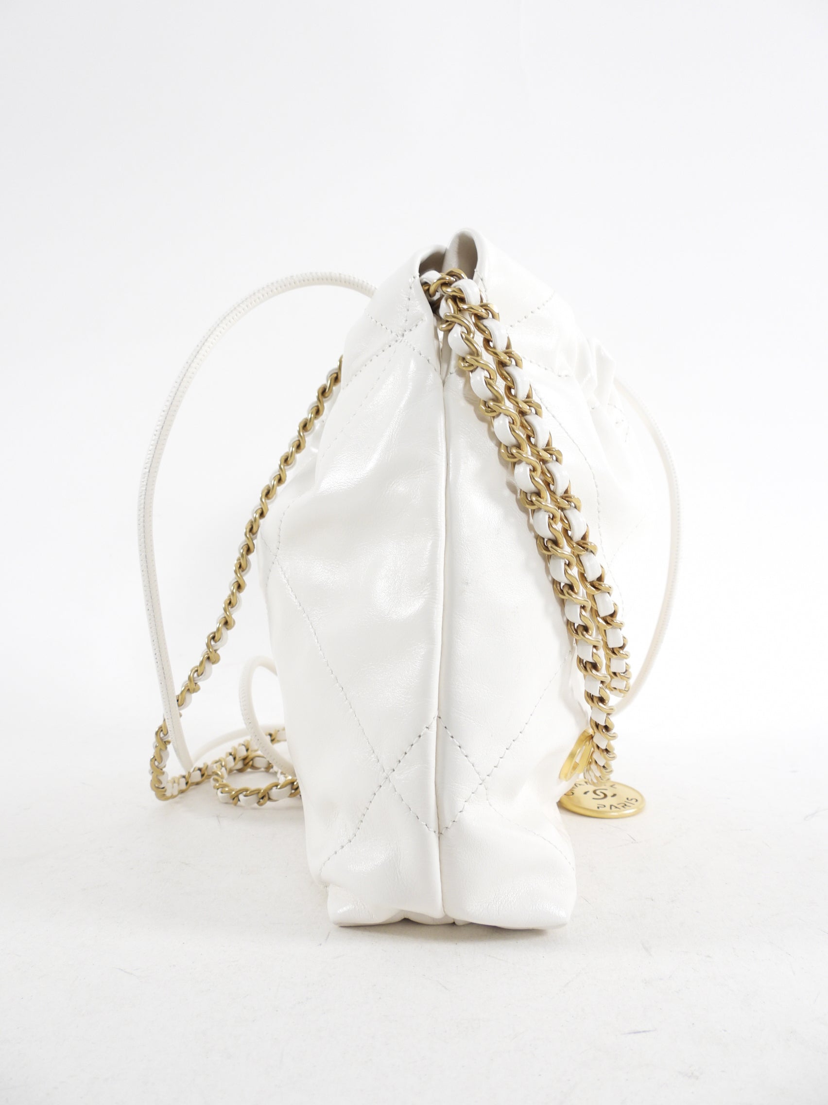 Chanel 22 Mini Chain Bag in White Glossed Leather with Signature Logo - Perfect for Evening Events, Date Nights & Luxury Fashion Accessories