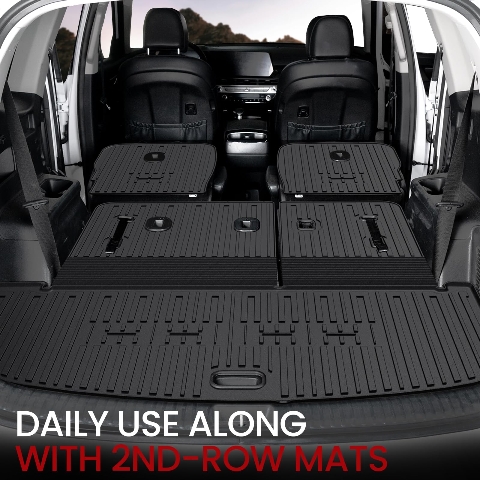2020-2025 Kia Telluride All-Weather Floor Mats & 2-in-1 Cargo Liner Set - Heavy Duty TPE Protection for 7/8 Passenger SUV - Seat Back Covers & Cargo Mat with Backrest - Perfect for Road Trips, Camping & Family Adventures