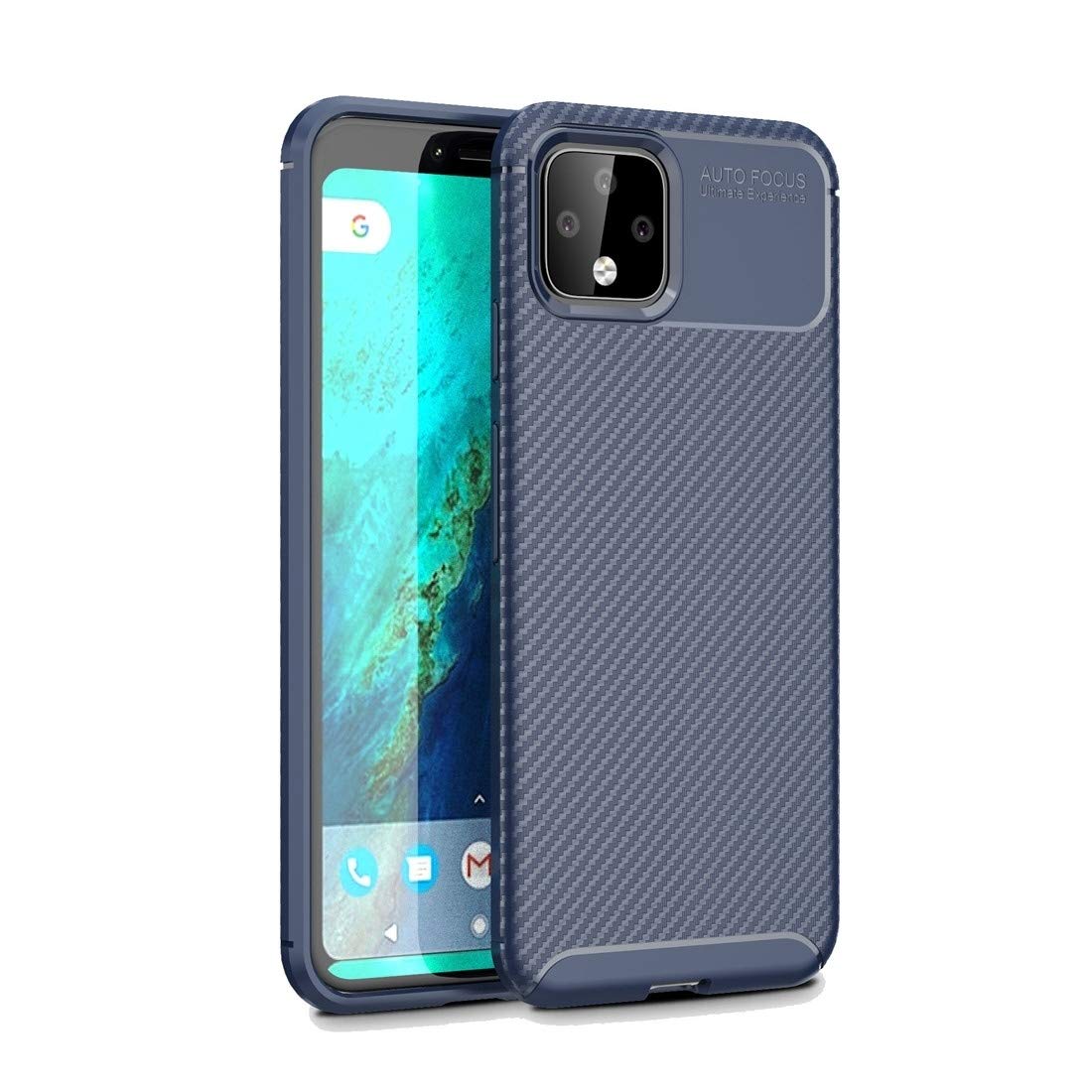Shockproof TPU Case for Google Pixel 4XL - Carbon Fiber Beetle Series (Blue) for Daily Protection