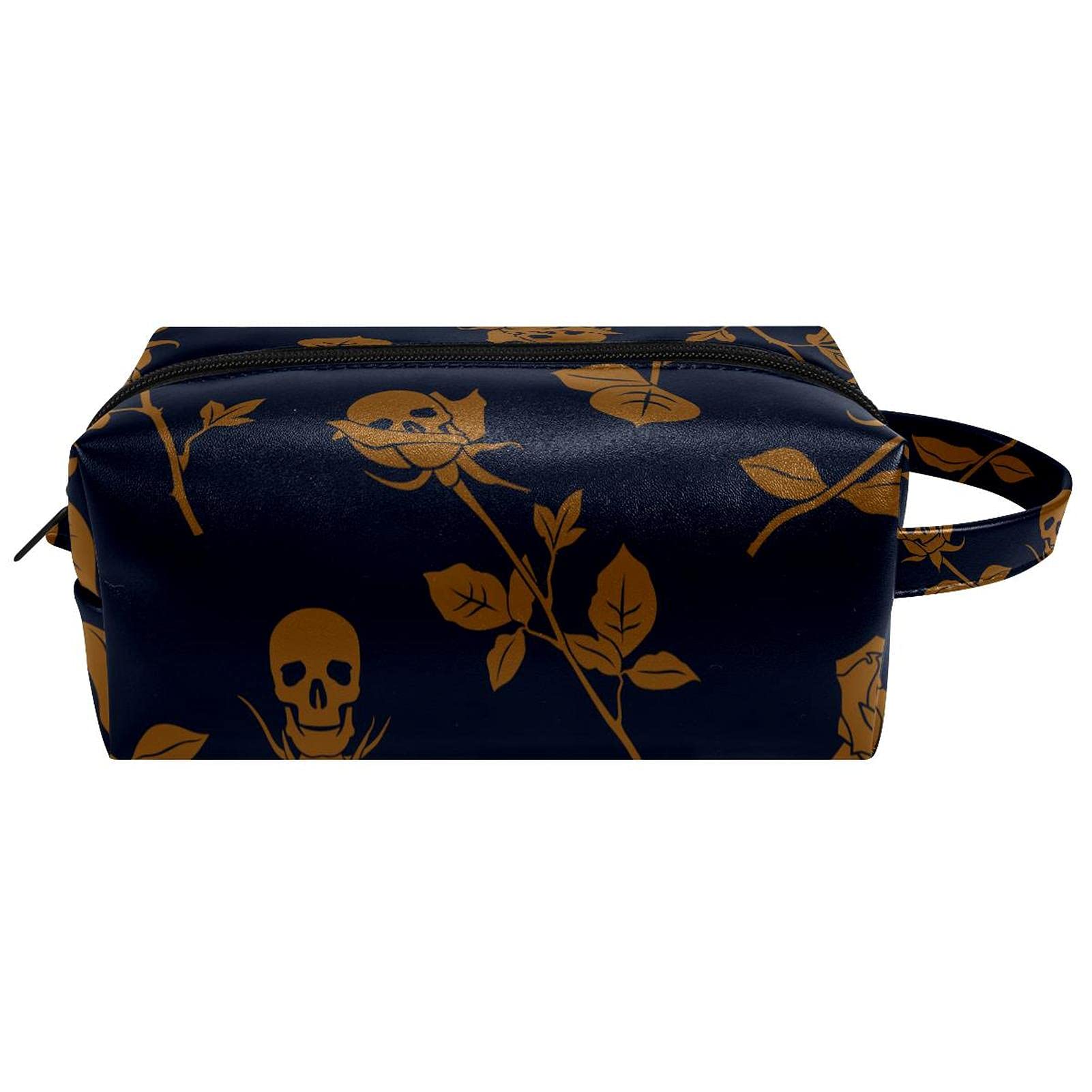 Portable Travel Makeup Bag - Skull Rose Cosmetic Organizer for Women | Perfect for Toiletries & Pencils