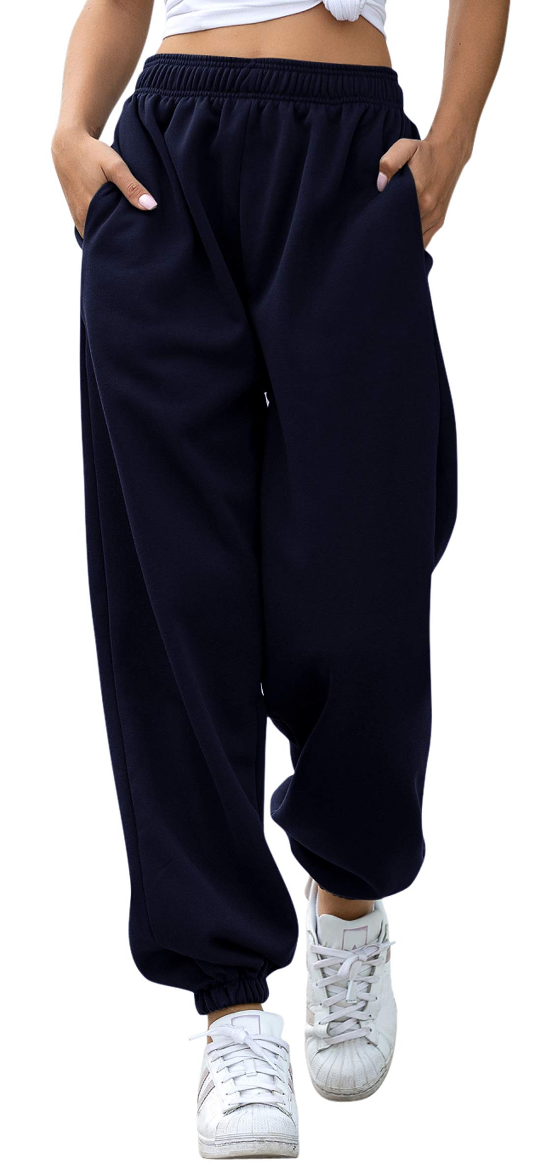 Women's High Waisted Fleece Jogger Sweatpants - Loose Fit Gym Pants with Pockets for Yoga, Running & Lounge Wear - Comfortable Casual Athletic Pants