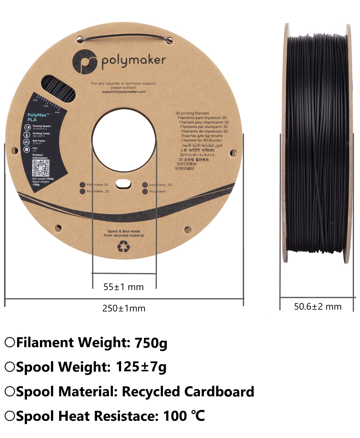 Polymaker PolySmooth PVB 3D Printer Filament 1.75mm Clear Transparent - 750g Cardboard Spool | Easy Smoothing with IPA Alcohol | Compatible with Polysher | Perfect for Prototyping, Cosplay Props & Artistic Creations