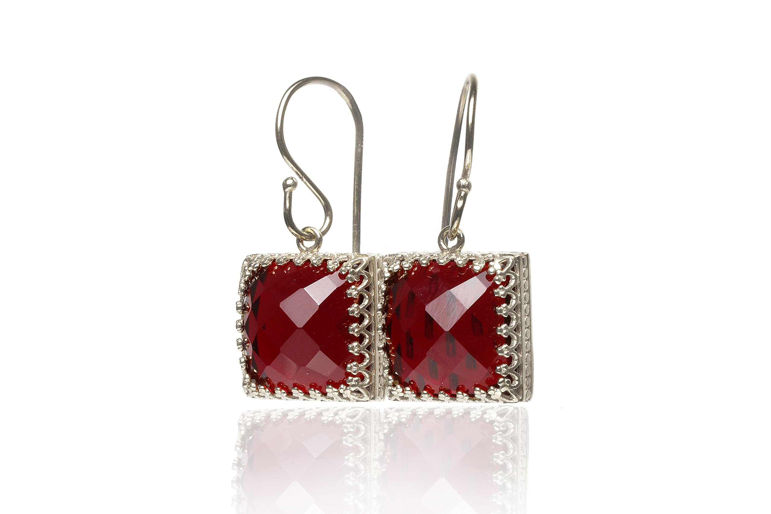 Handmade Garnet Earrings for Women - Square Birthstone Jewelry, Fashion & Gift Earrings - Custom Jewelry for Wedding, Party & Everyday Wear - Comes with Jewelry Box | Perfect for Anniversary Gifts, Date Nights & Special Occasions
