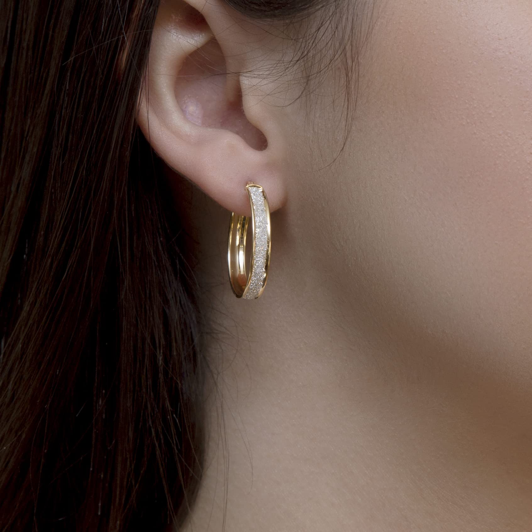 Carissima Gold 9ct Yellow Gold Stardust Creole Earrings for Women | Elegant Hoop Earrings for Party, Wedding & Everyday Wear