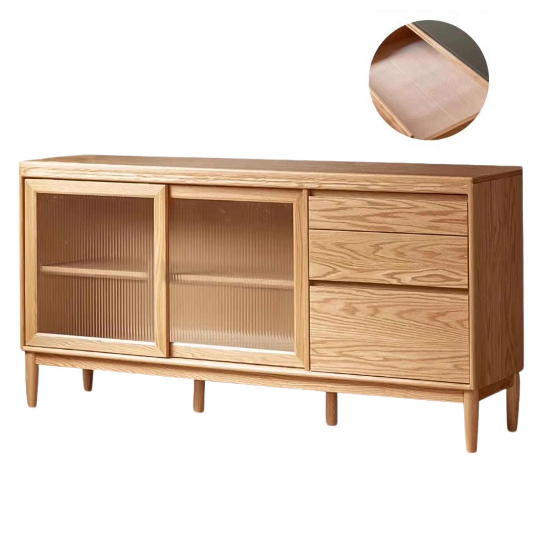 Oak Solid Wood Large Capacity Storage Sideboard - Rustic Buffet Cabinet for Dining Room, Living Room & Entryway Storage