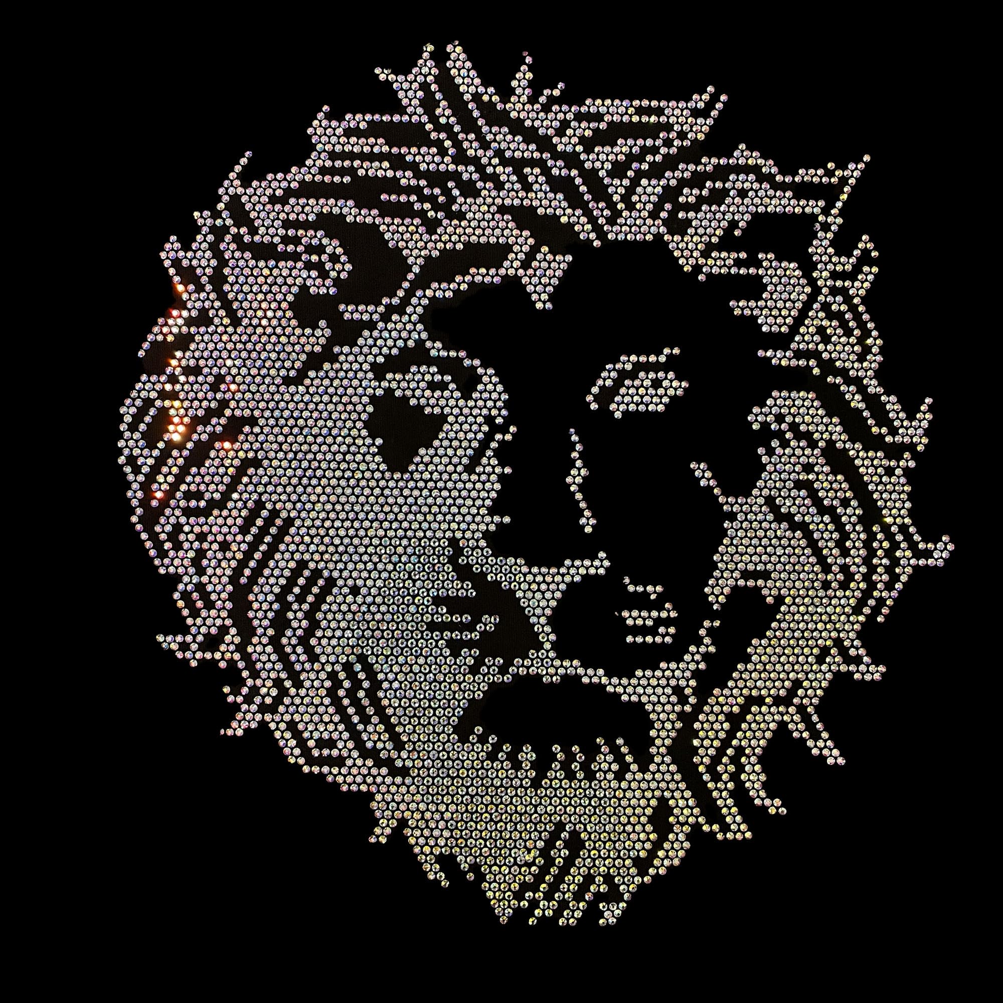 Rhinestop AB Crystal Lion Iron-on Rhinestone Patch - DIY Clothing Decoration for Jackets, Hats, Bags & Costumes