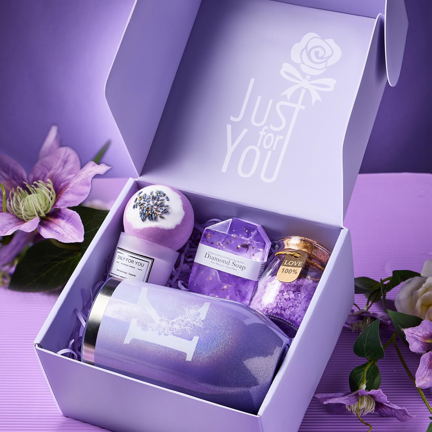 Personalized Lavender Spa Gift Basket Set for Women - Unique Birthday, Christmas, Valentine's Day & Mother's Day Gifts for Her - Relaxing Aromatherapy Present for Mom, Wife, Girlfriend, Sister & Friends - Perfect for Self-Care, Stress Relief & Home Spa Days