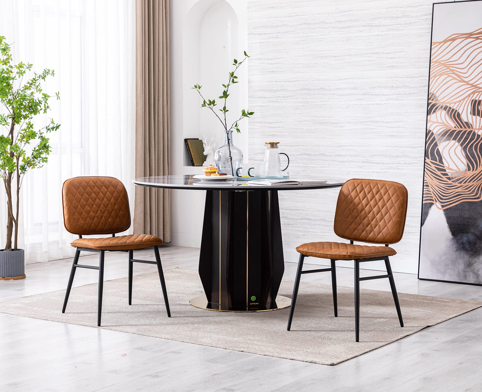 Wahson Set of 2 Modern PU Leather Dining Chairs with Black Legs - Kitchen & Living Room Chairs for Home, Restaurant (Brown) - Perfect for Small Spaces, Breakfast Nooks & Contemporary Dining Areas