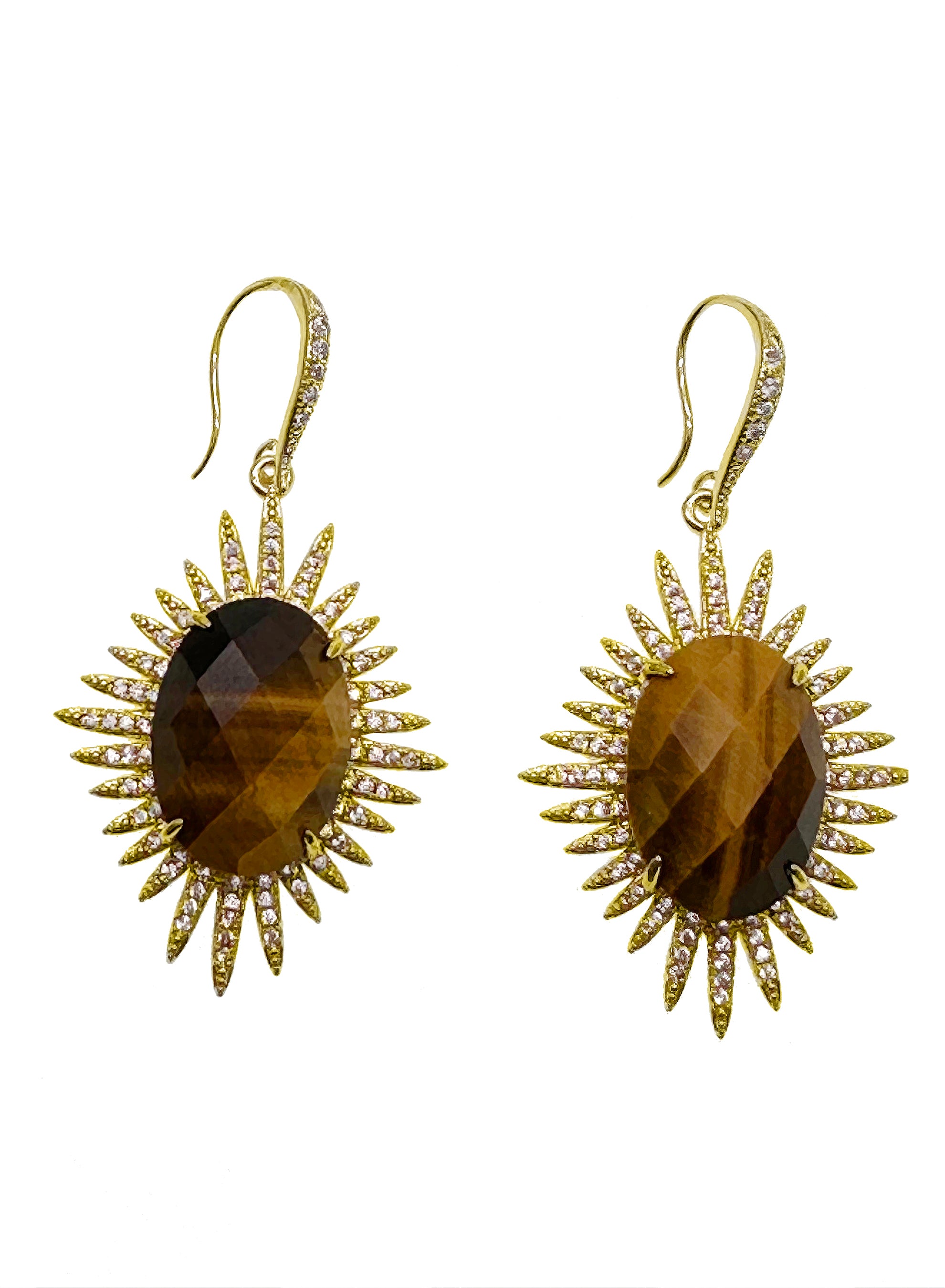 Tiger Eye Stone Hook Earrings KE018 – Natural Gemstone Jewelry for Women, Elegant Dangle Earrings for Everyday Wear, Office, Party & Special Occasions