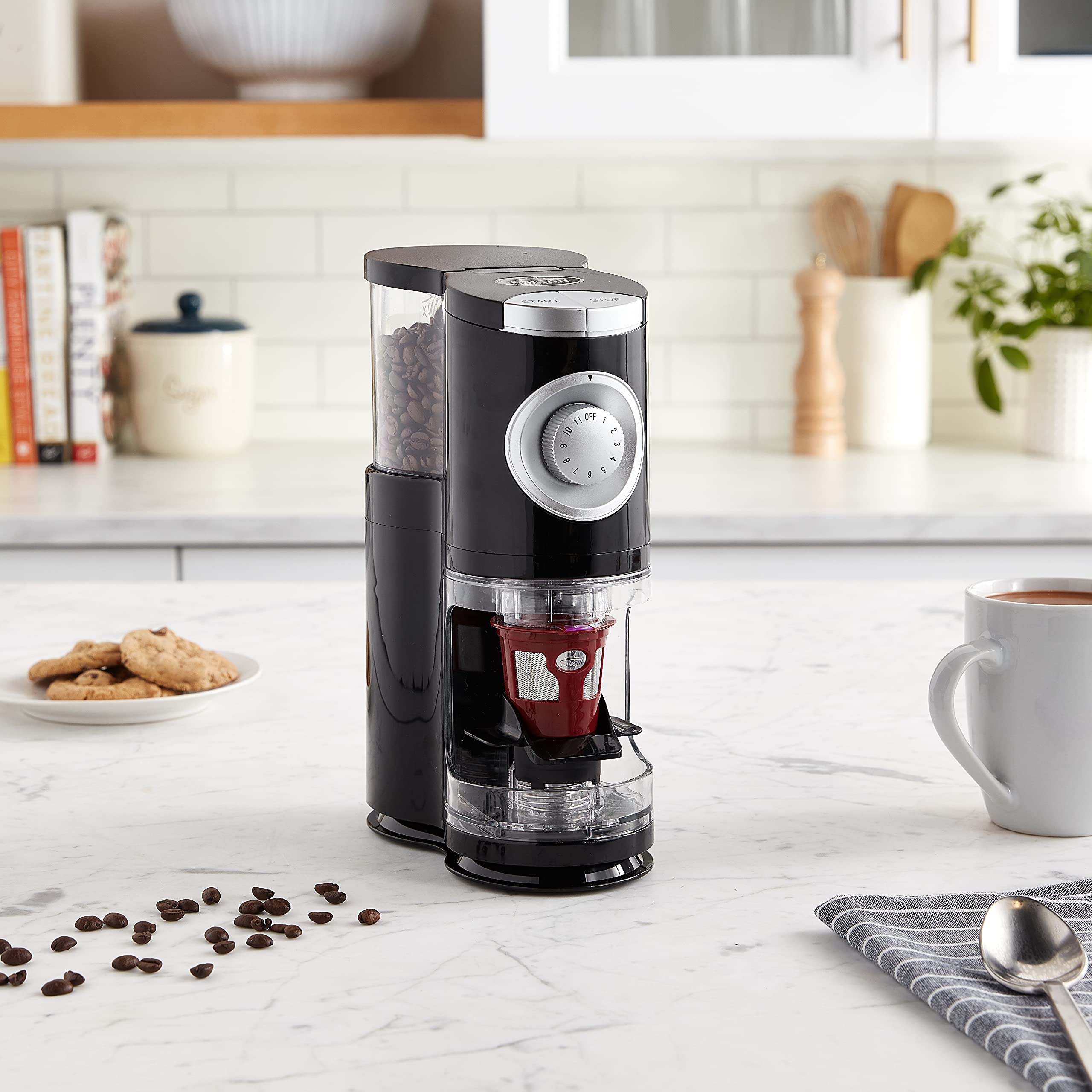 Solofill SOLOGRIND 2-in-1 Automatic Single Serve Coffee Burr Grinder for Coffee Pods - Black - Perfect for Keurig K-Cup & Nespresso Capsules - Compact & Quiet for Home or Office Use