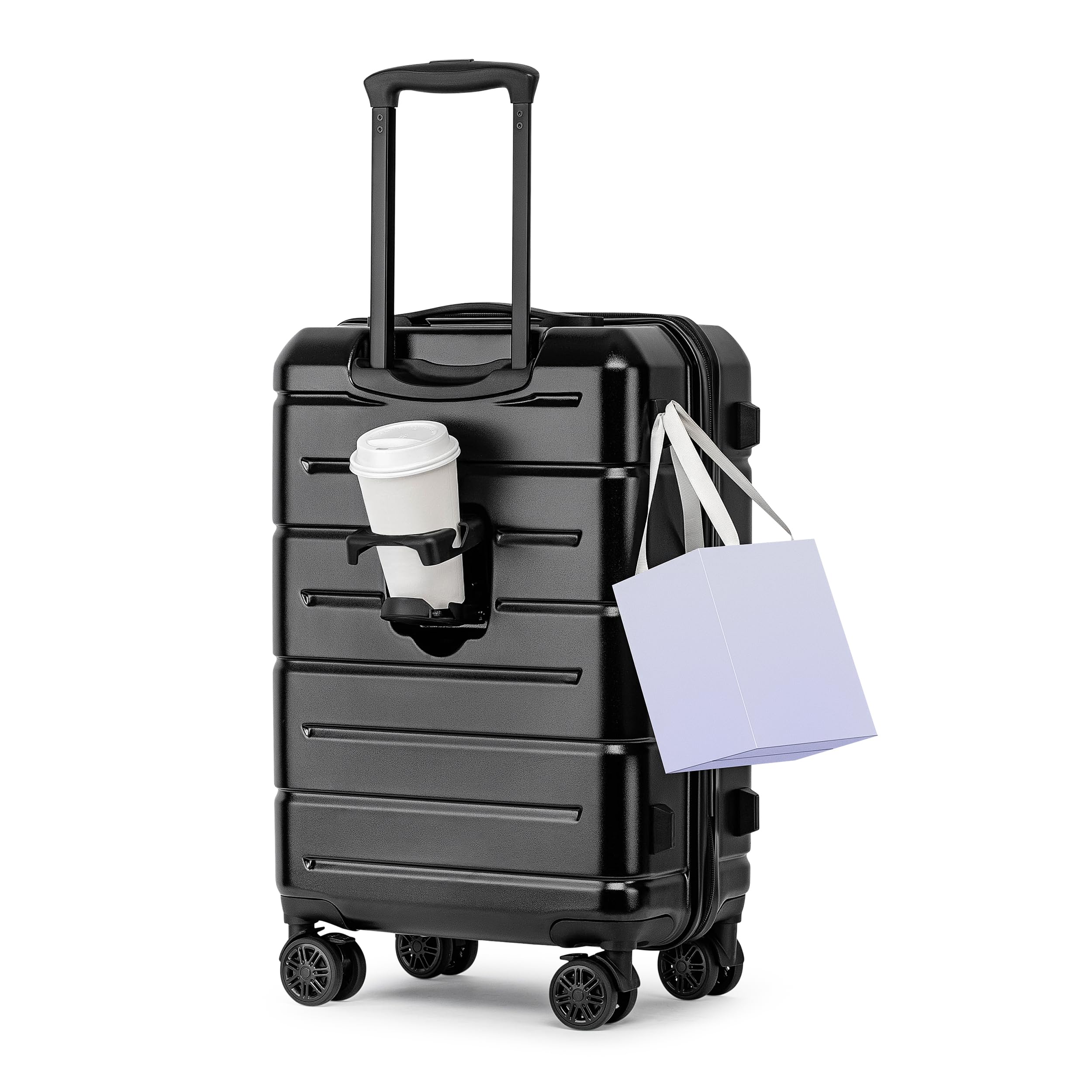 **KYME 22 Inch Hardside Carry On Luggage - Airline Approved 22x14x9 Hard Shell Spinner Suitcase with TSA Lock, Cup Holder & Smooth Wheels - Perfect for Business Travel, Weekend Getaways & Vacations (Black, Unisex)**