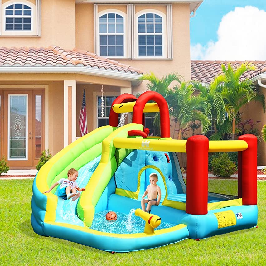 BOUNTECH Inflatable Bounce House Water Slide with 480W Blower, Splash Pool & Water Cannon - Outdoor Bouncy Castle for Kids, Boys & Girls - Perfect for Backyard Parties, Summer Fun, Birthday Gifts & Outdoor Play