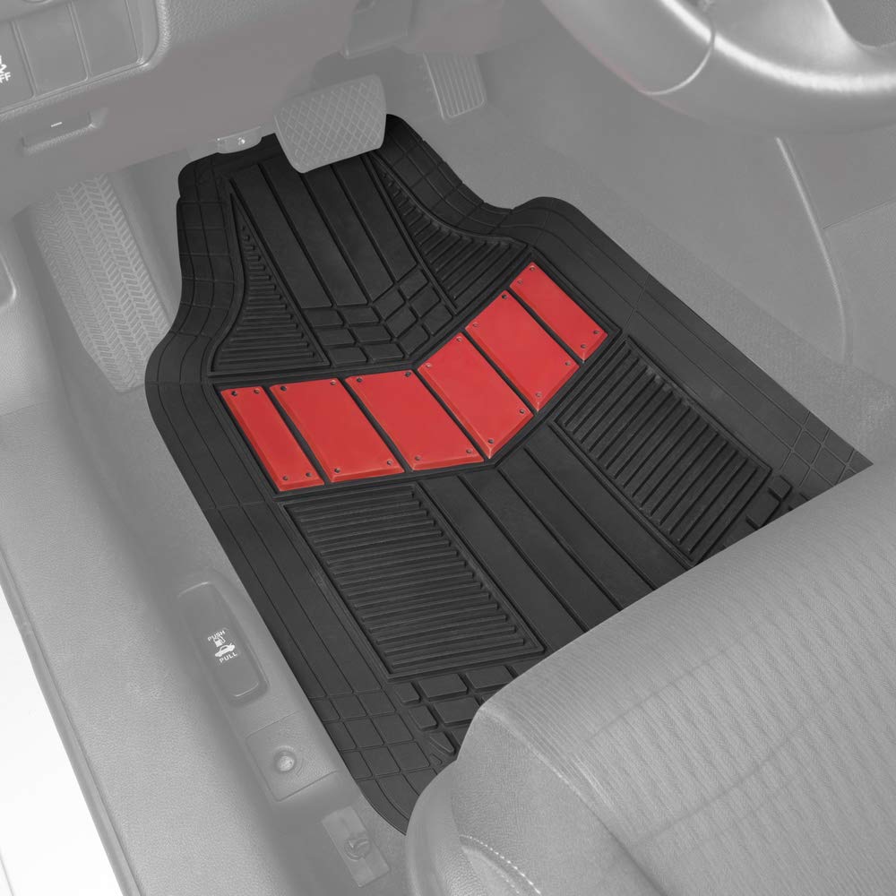 Premium BDK Rubber Car Floor Mats - All Weather, Waterproof, 4-Piece Set with Sporty Two-Tone Design - Universal Fit for Cars, SUVs & Trucks - Durable Carpet Protector for Daily Commute, Road Trips & Off-Road Adventures