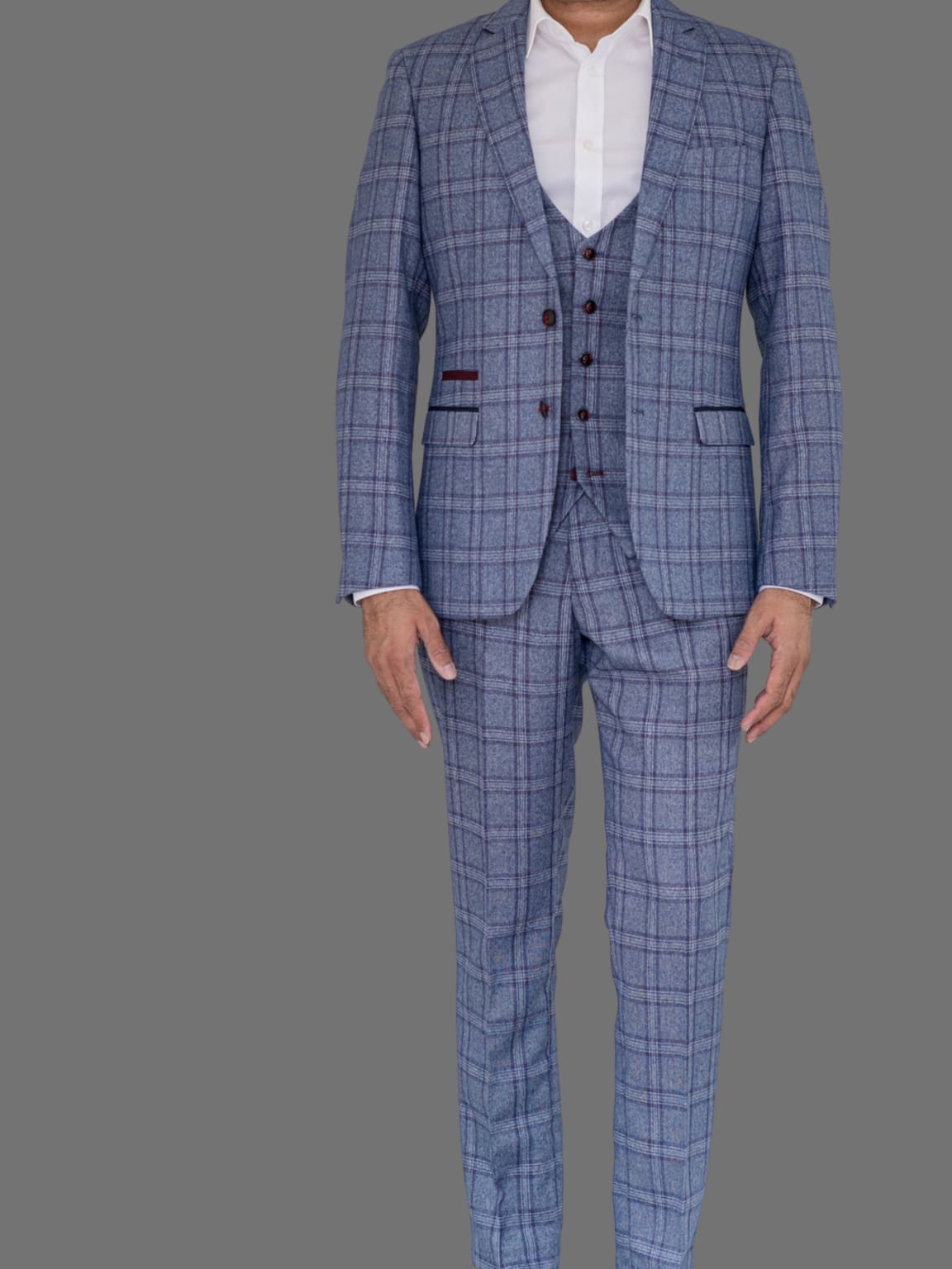 Marc Darcy Abbott Men's Blue Tweed 3 Piece Suit - Premium Slim Fit Business Suit for Weddings, Office & Formal Events