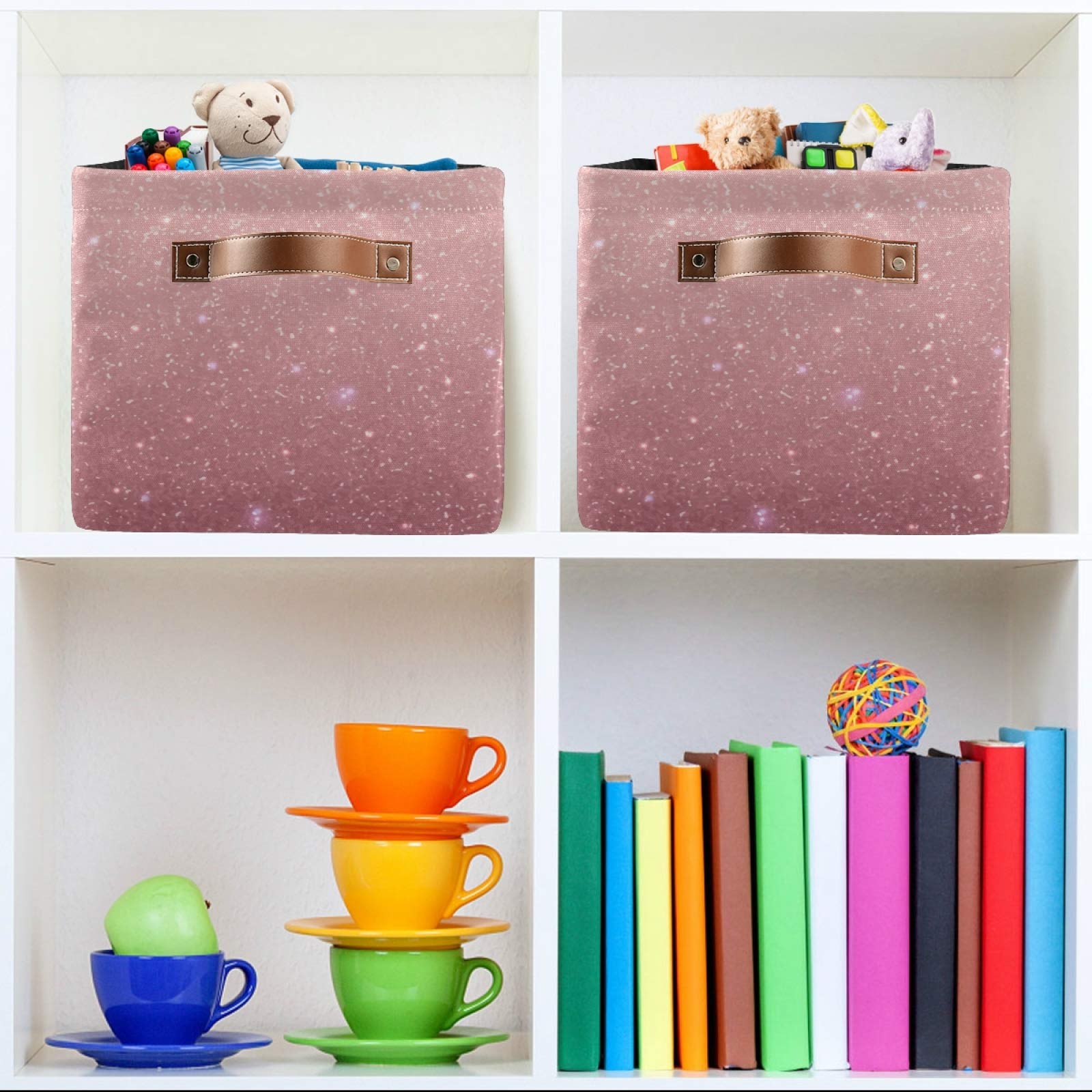 Rose Gold Sequins Storage Basket - Large Collapsible Canvas Storage Bin Organizer for Closet, Home & Office | Perfect for Toys, Blankets & Seasonal Decor