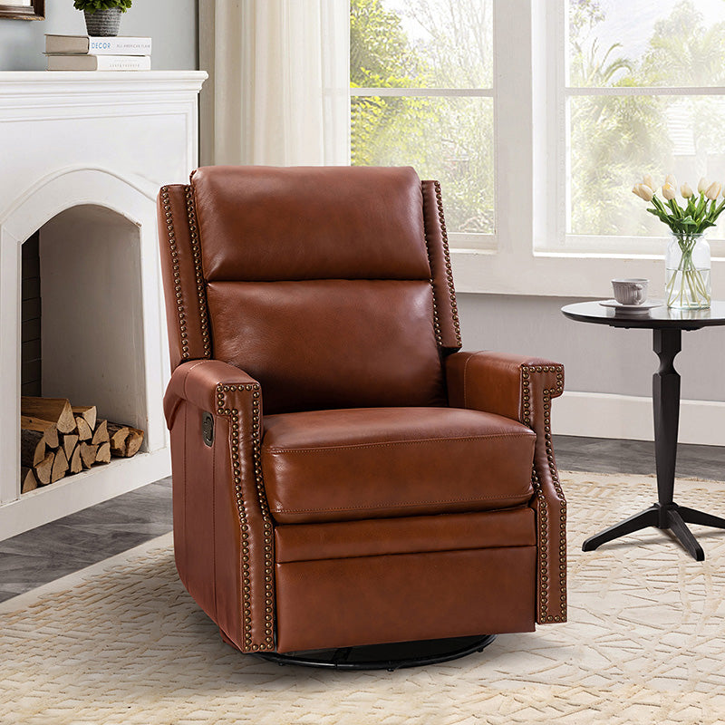 Canace Modern Genuine Leather Manual Glider Rocker Recliner Chair - Comfortable Swivel Lounge Chair for Living Room, Nursery, and Office Relaxation