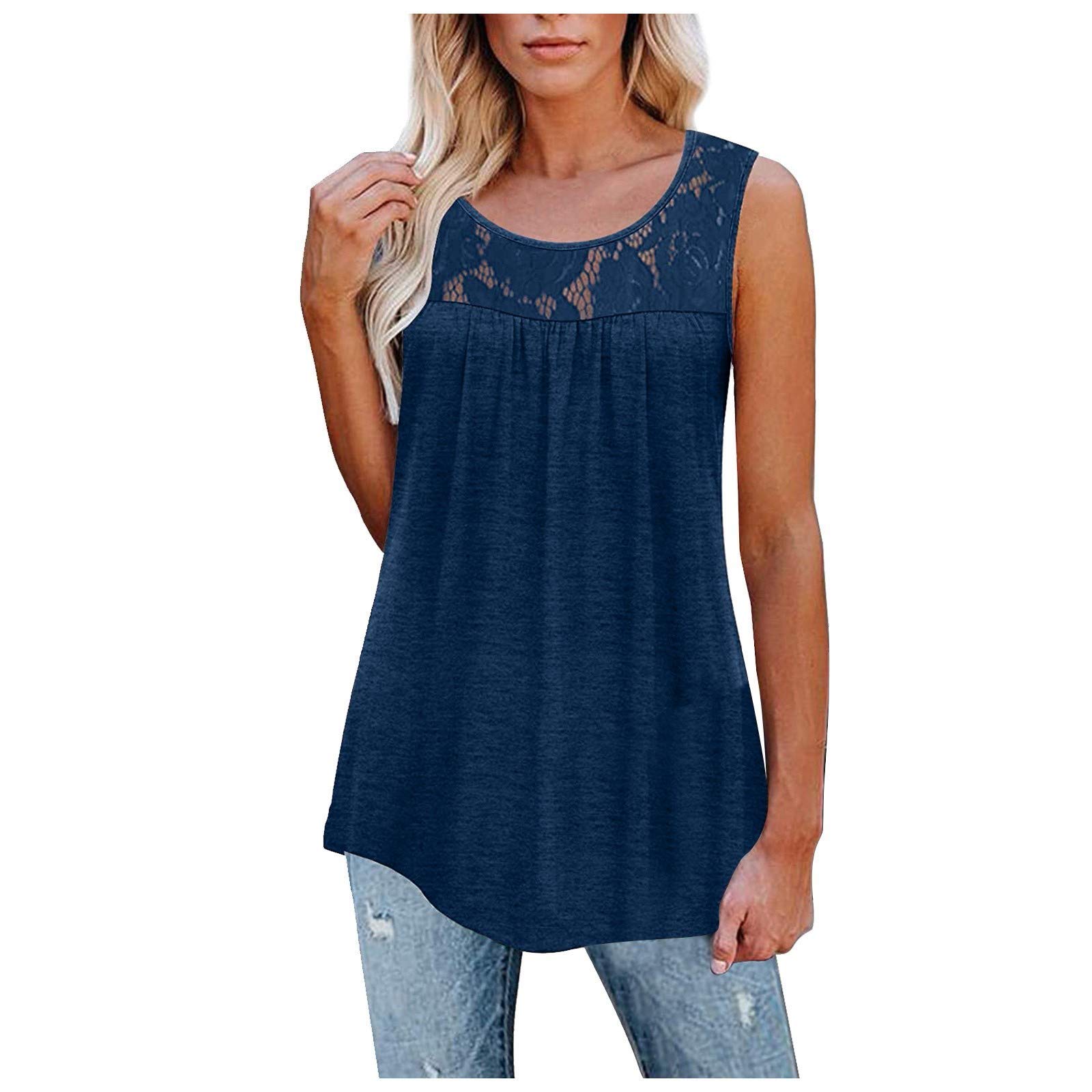Vacger Women's Cotton Sleeveless Lace Tank Top - Ruffle Loose Tunic Blouse for Casual Wear, Summer Outfits & Beach Cover-Up