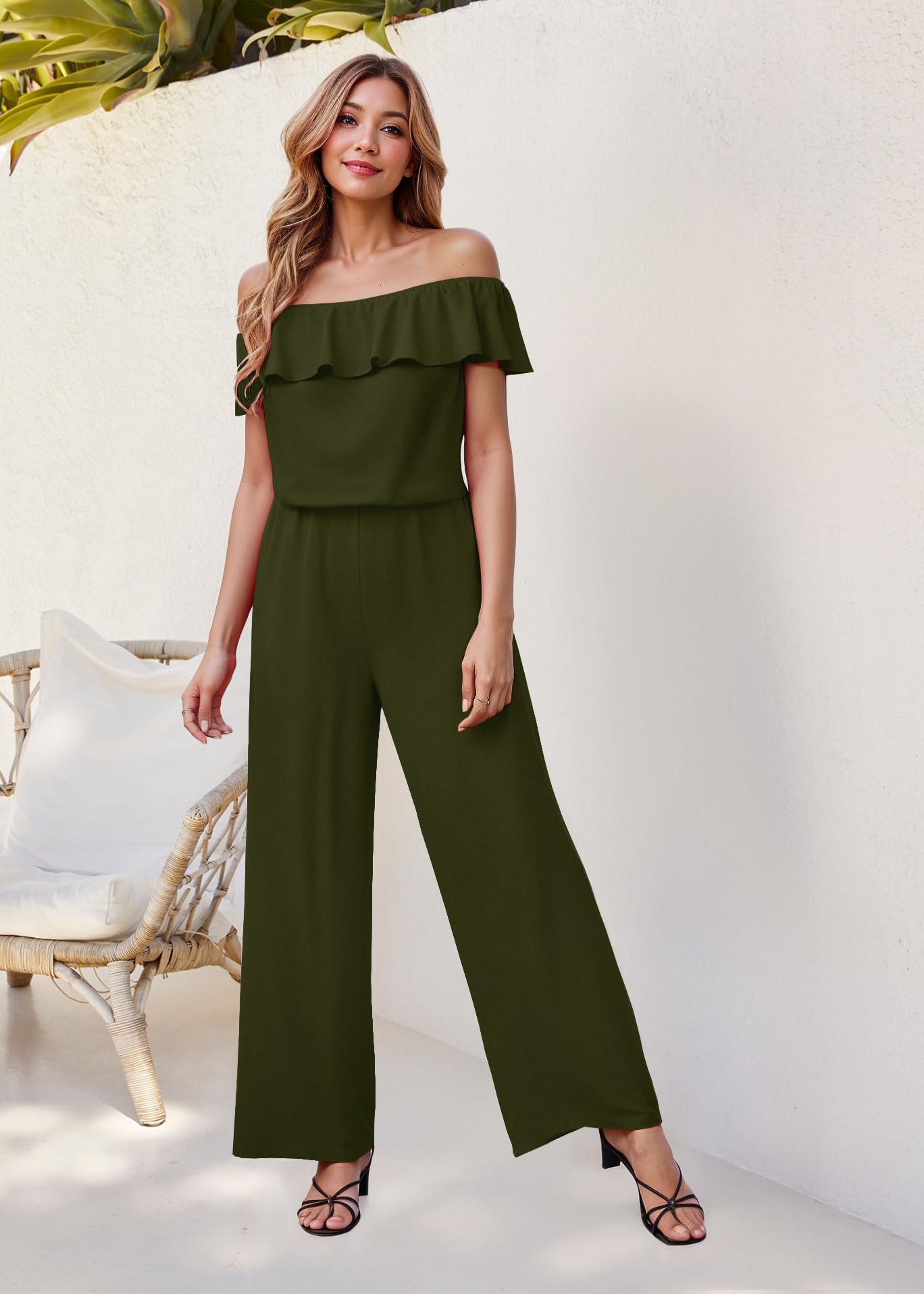 Hybrid & Company Women's Casual Off-Shoulder High Waist Wide Leg Romper Jumpsuit | Summer Outfit for Beach, Vacation & Street Style