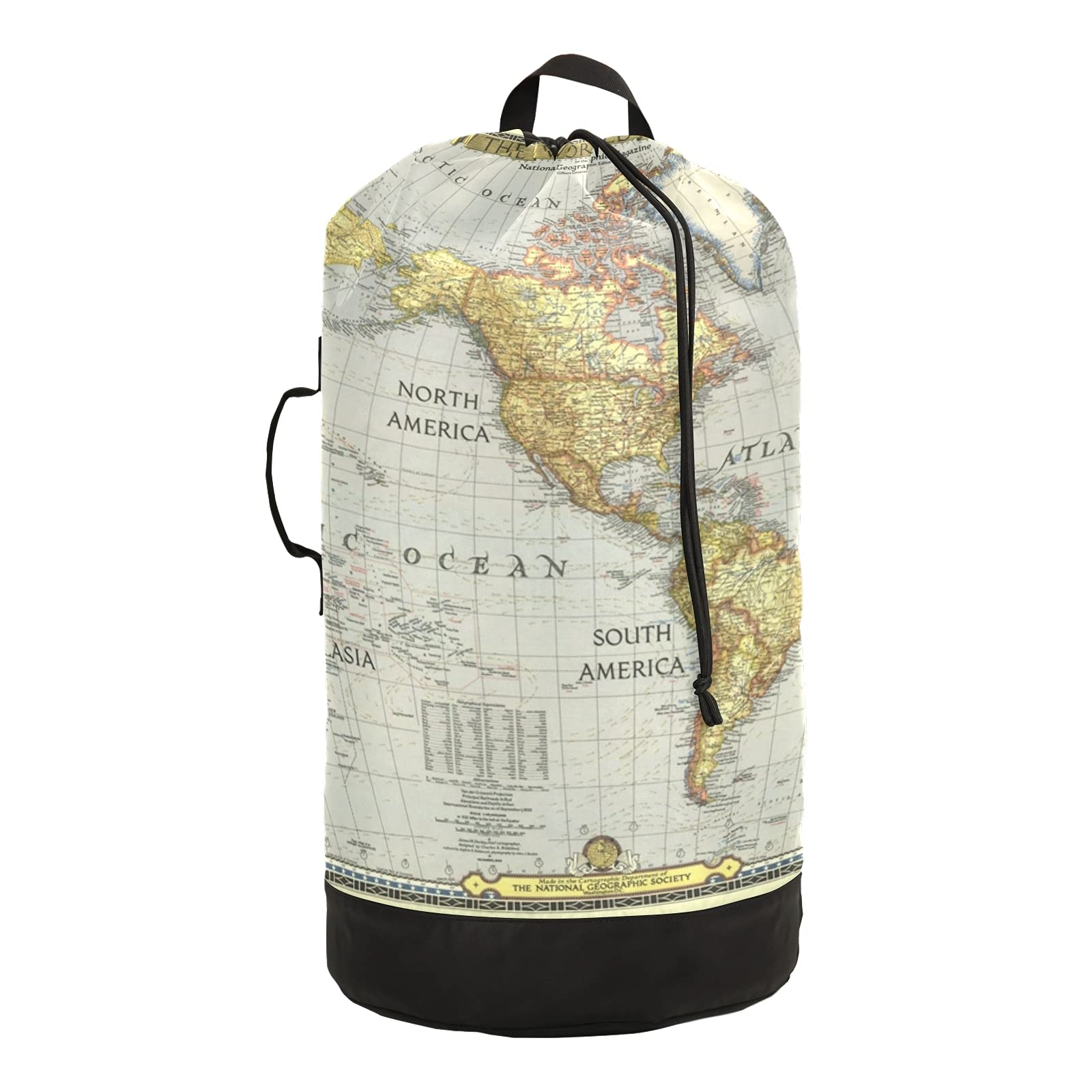 Xigua World Map Laundry Backpack with Shoulder Straps - Portable Drawstring Clothes Hamper for College Students, Travel, Laundromat & Apartment - Perfect for Dorm Rooms, Camping Trips and Gym Use