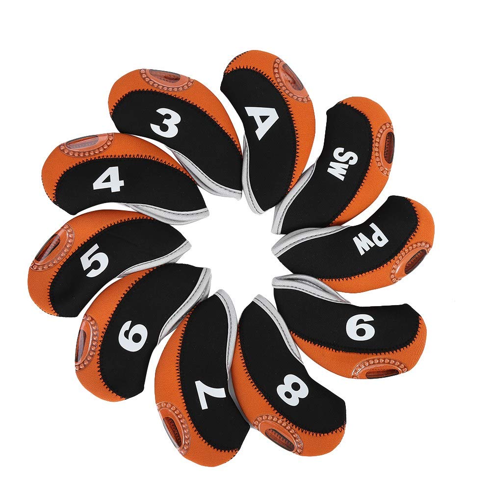 10pcs Waterproof Golf Club Head Covers - Neoprene Iron Protective Covers with 3 Color Options for Wedge & Iron Clubs | Portable, Durable & Universal Fit for Most Golf Irons | Perfect for Golf Course, Driving Range & Travel Protection