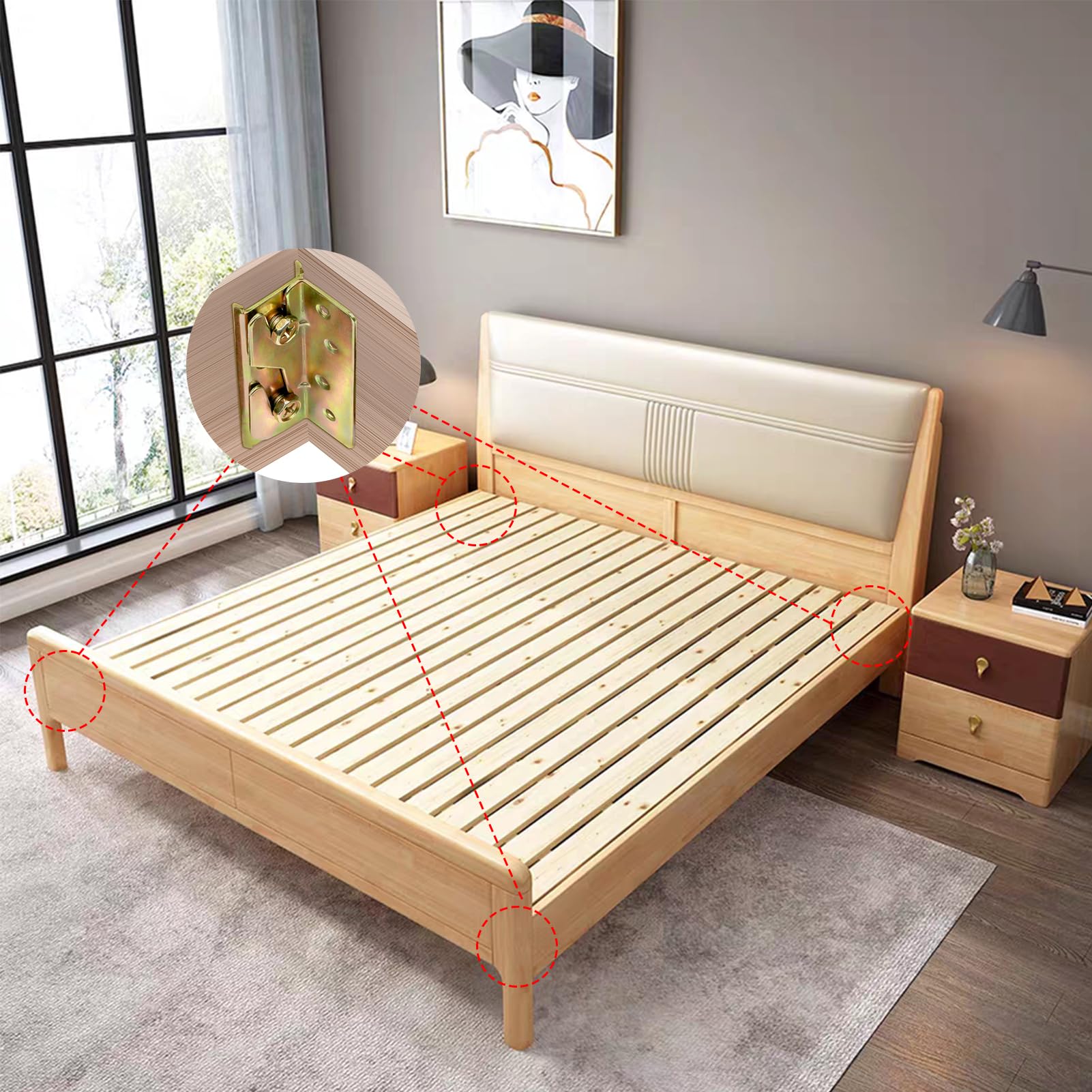 4 Sets Heavy Duty Bed Rail Brackets - Wooden Bed Frame Connectors with Screws for Secure Bed Assembly - Perfect for DIY Bed Frames, Bunk Beds & Furniture Repair