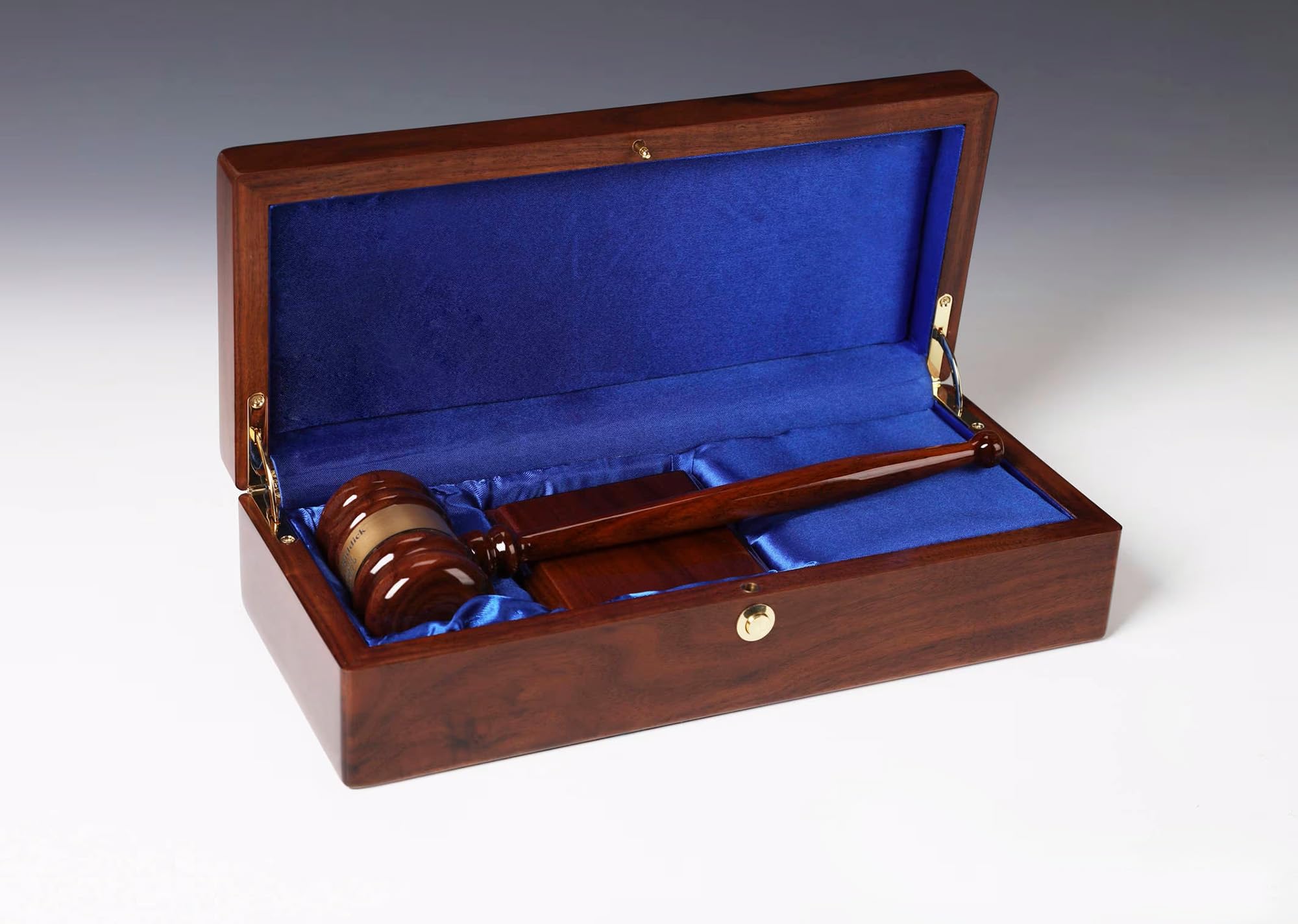 Personalized Engraved Gavel Set - Solid Walnut & Pianowood Gift Box with 10