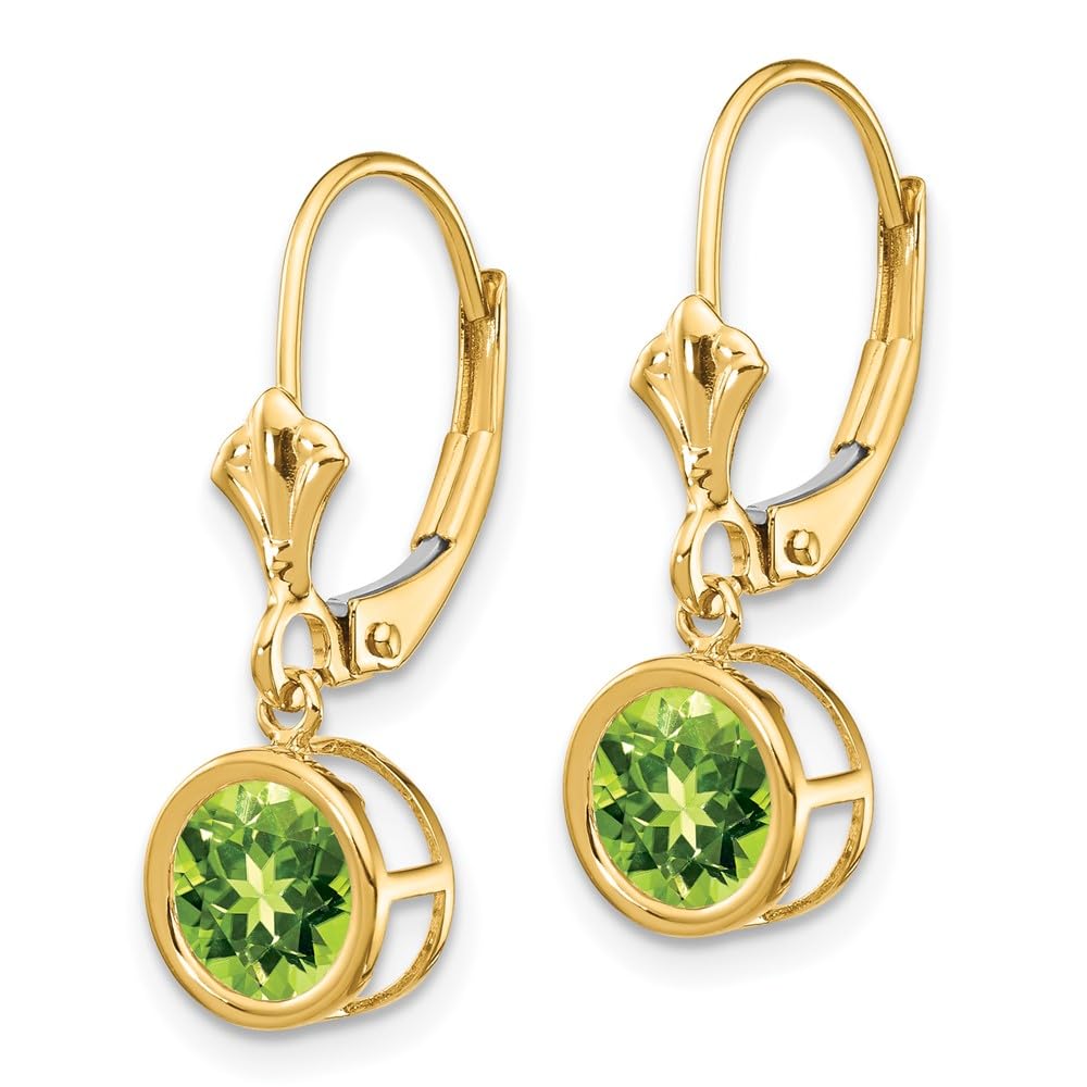 14K Yellow Gold 6mm Peridot Leverback Earrings - Dainty Fine Jewelry for Women, Perfect Birthday Gift for Her, Anniversary Present, Mother's Day Jewelry - Elegant for Parties, Weddings & Everyday Wear