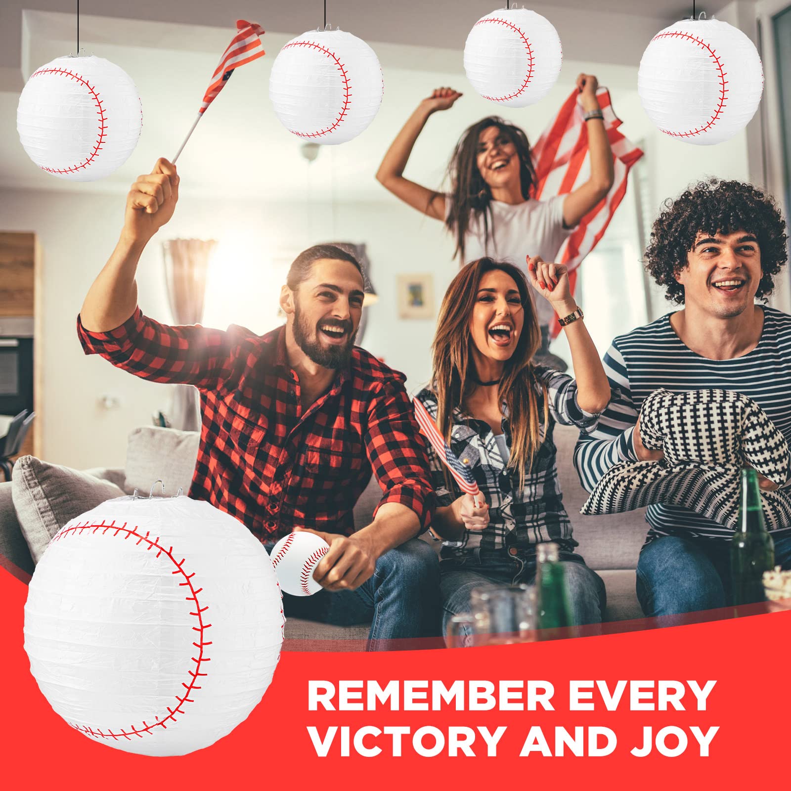 12 Pack Baseball Themed Paper Lanterns - 8 Inch Hanging Party Decorations for Baseball Birthday, Sports Team Events & Game Day Celebrations - Perfect for Baseball Field Parties, Dugout Decor & Fan Zone Atmosphere
