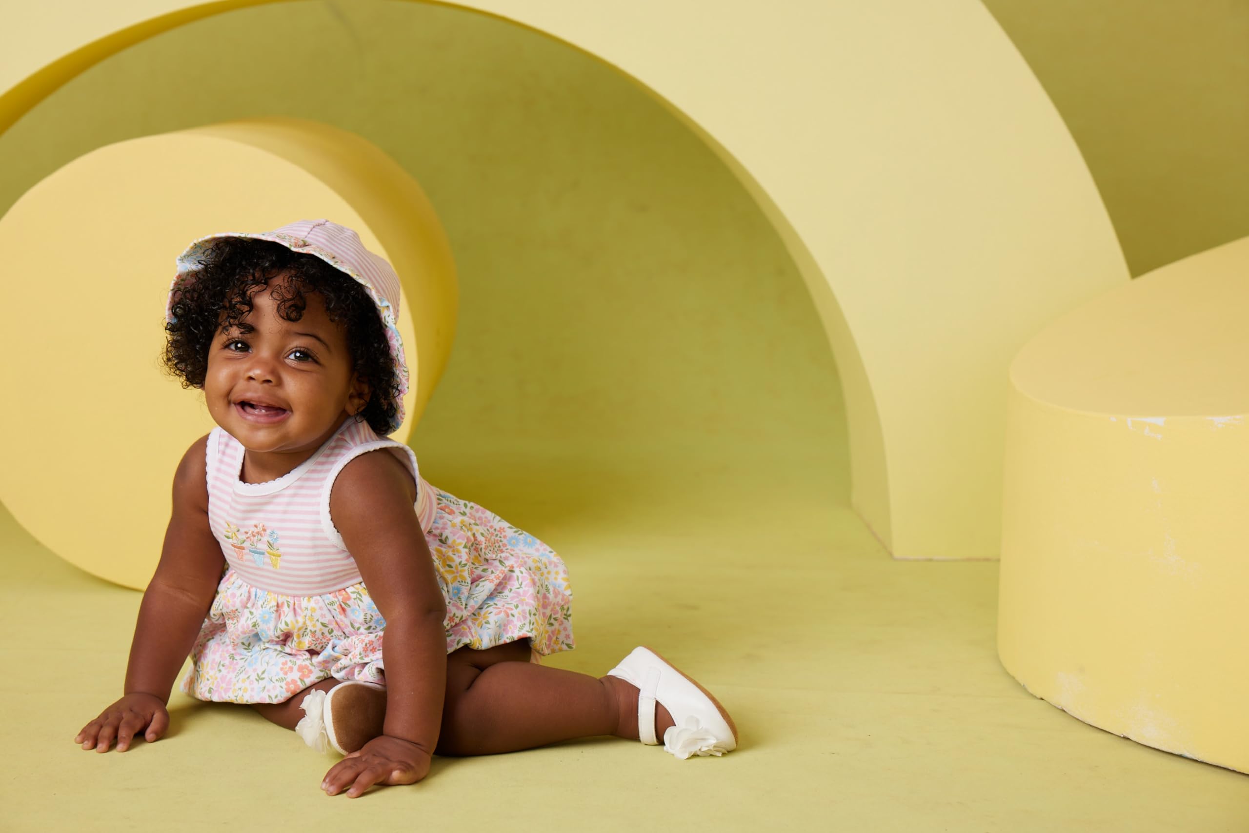 Little Me Baby Girls' Popover Bodysuit Dress and Hat Set - Soft Cotton Outfit for 3-12 Months | Perfect for Family Photos, Birthday Parties & Special Occasions