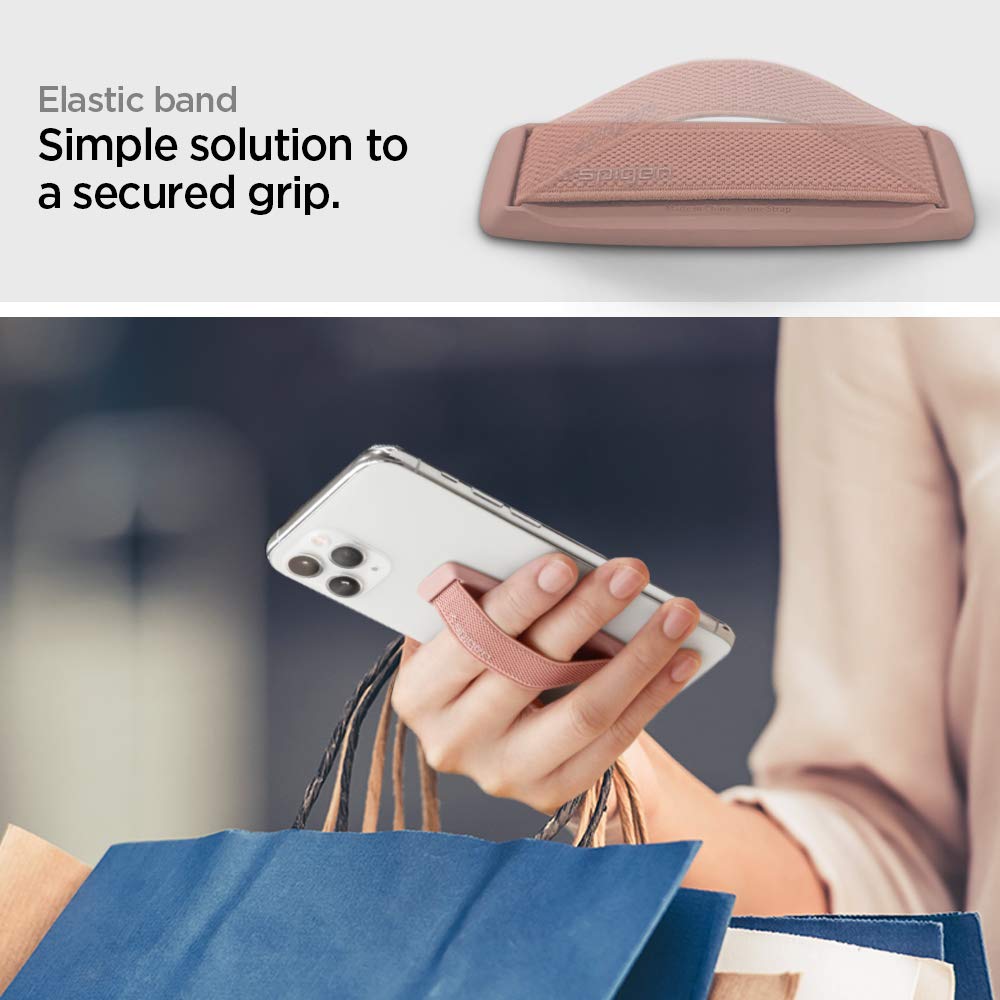 Spigen Flex Strap Cell Phone Grip - Universal Soft Elastic Strap Holder for All Smartphones & Tablets in Rose Gold | Perfect for Gaming, Reading, and One-Handed Use