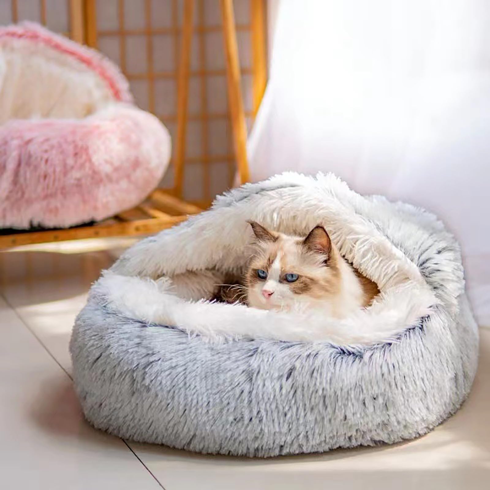 Cozy Cat Nest Bed with Removable Cover - Soft & Warm Pet Bed for Small Cats & Dogs (Grey, Large 50cm) - Perfect for Indoor Lounging & Nap Time
