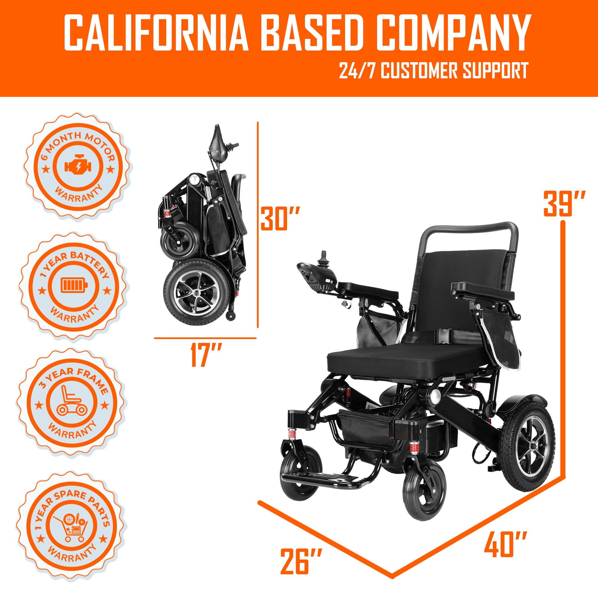 MALISA Lightweight Electric Wheelchair for Adults - Foldable Motorized Power Wheelchair with Auto Folding System, All-Terrain Mobility Scooter for Indoor & Outdoor Use (Black Frame) - Perfect for Travel, Shopping, and Daily Commuting