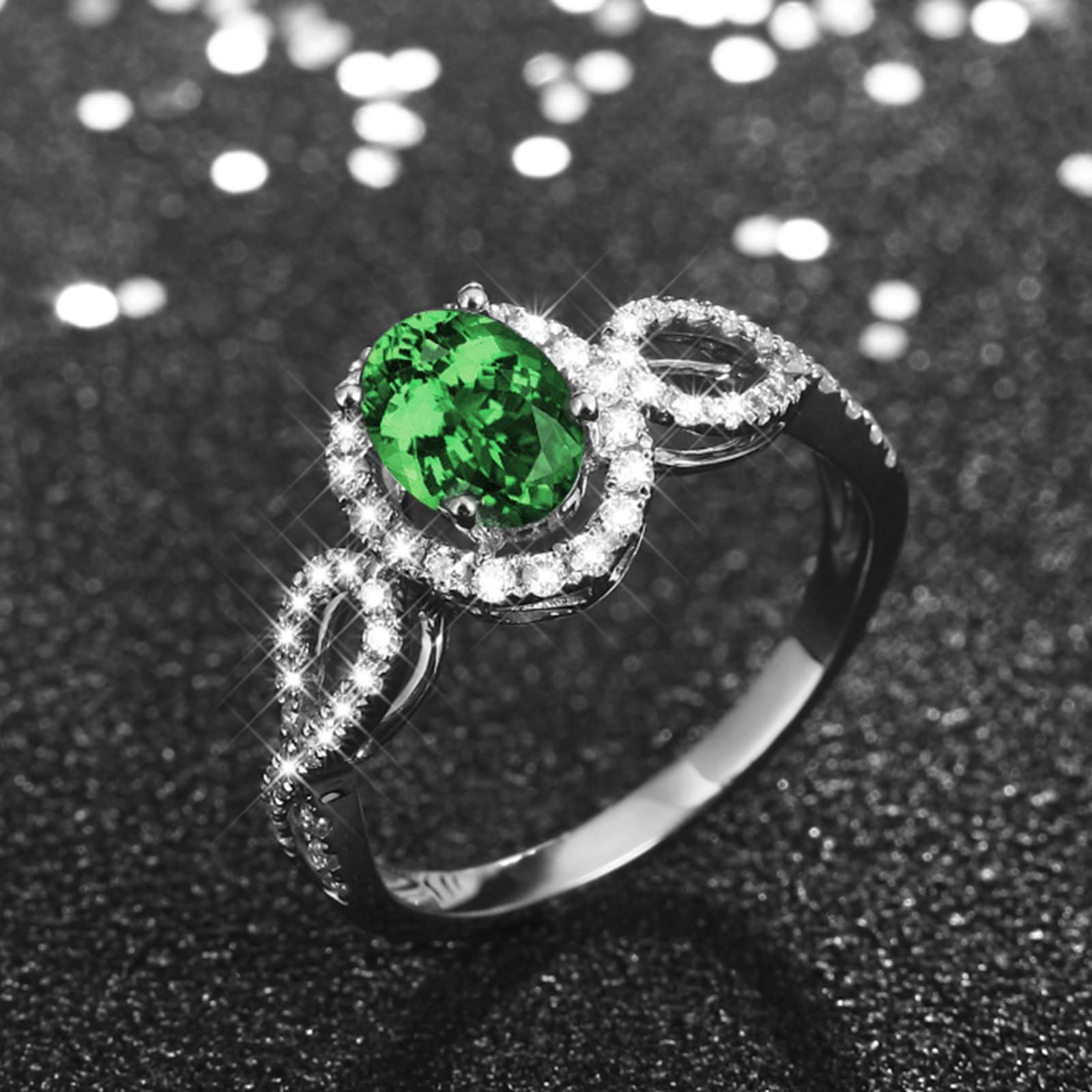 Gualiy Women's 925 Sterling Silver Wedding Band - Green Oval Cubic Zirconia Engagement Ring for Women Size 4-11 | Perfect for Bridal, Anniversary & Special Occasions