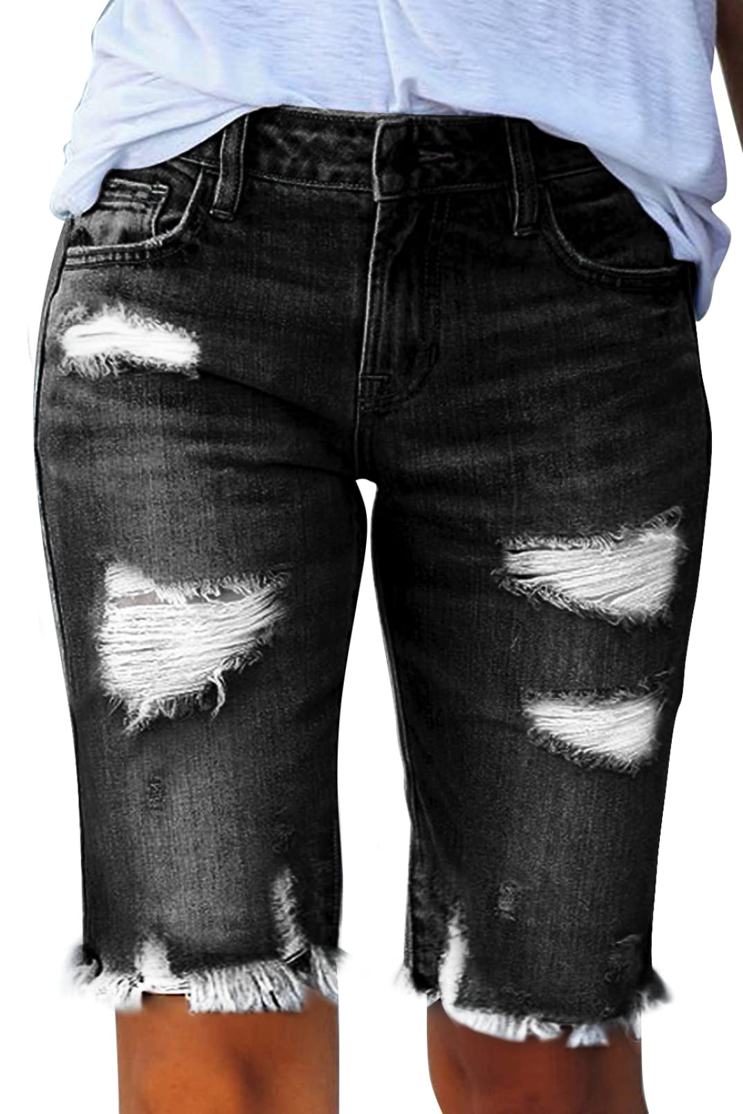 Sidefeel Women's Bermuda Shorts - Distressed Denim Shorts with Raw Hem for Casual Wear | Perfect for Summer, Beach, and Everyday Outfits