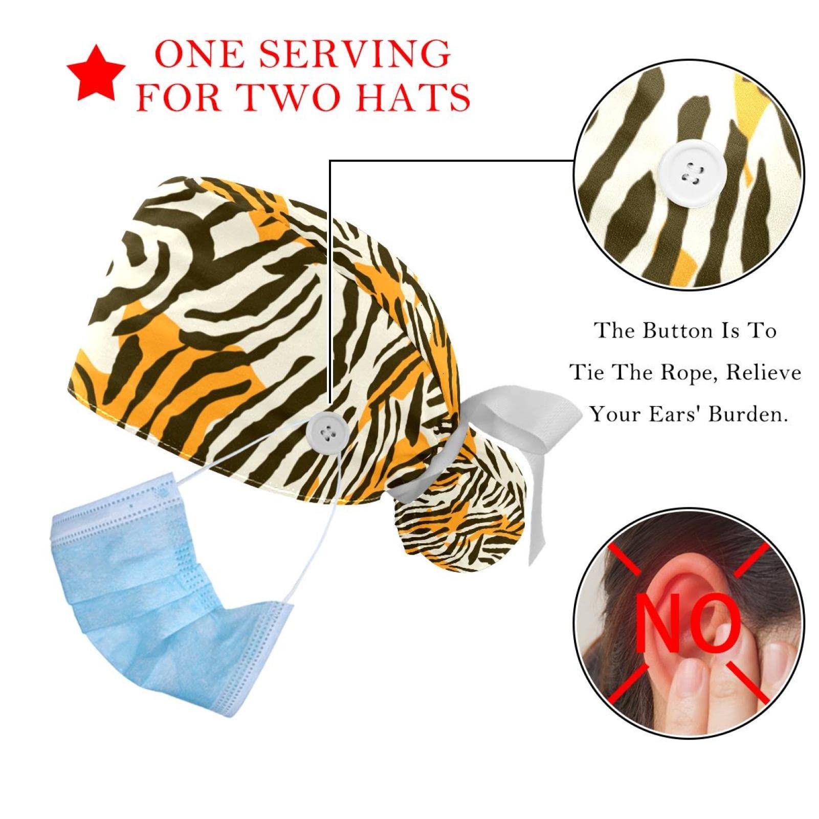 Leopard Print Blue Scrub Hats for Women & Men - 2 Pack Surgical Caps with Button Closure & Sweatband - Long Hair Tie Back Design for Nurses, Doctors & Healthcare Workers - Comfortable Medical Work Caps for Hospital Shifts & Clinical Duties