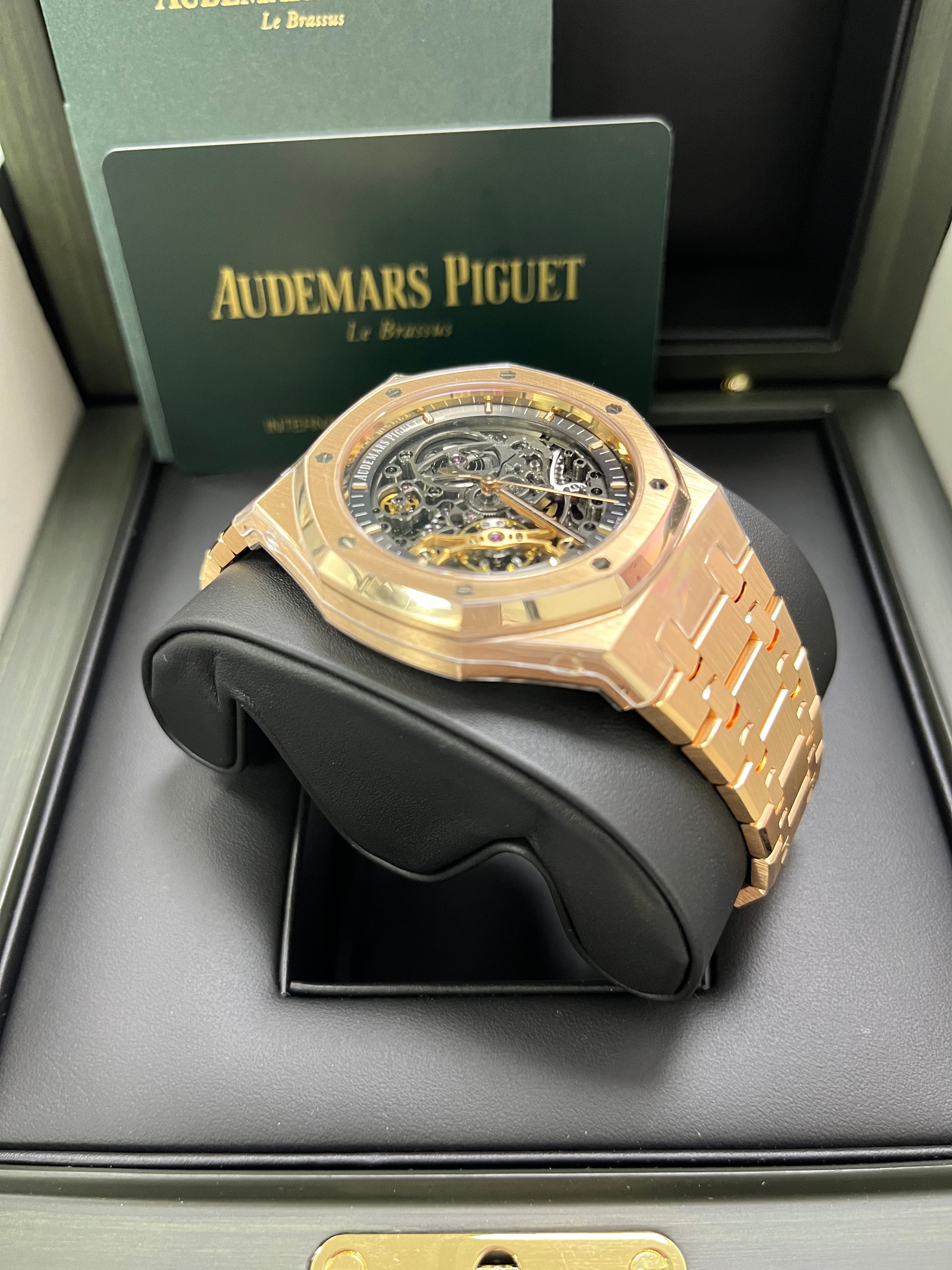 Audemars Piguet Royal Oak 41mm Rose Gold Skeleton Watch with Double Balance Wheel - Ref 15407OR.OO.1220OR.01 - Luxury Openwork Timepiece for Men, Perfect for Business Meetings & Formal Events