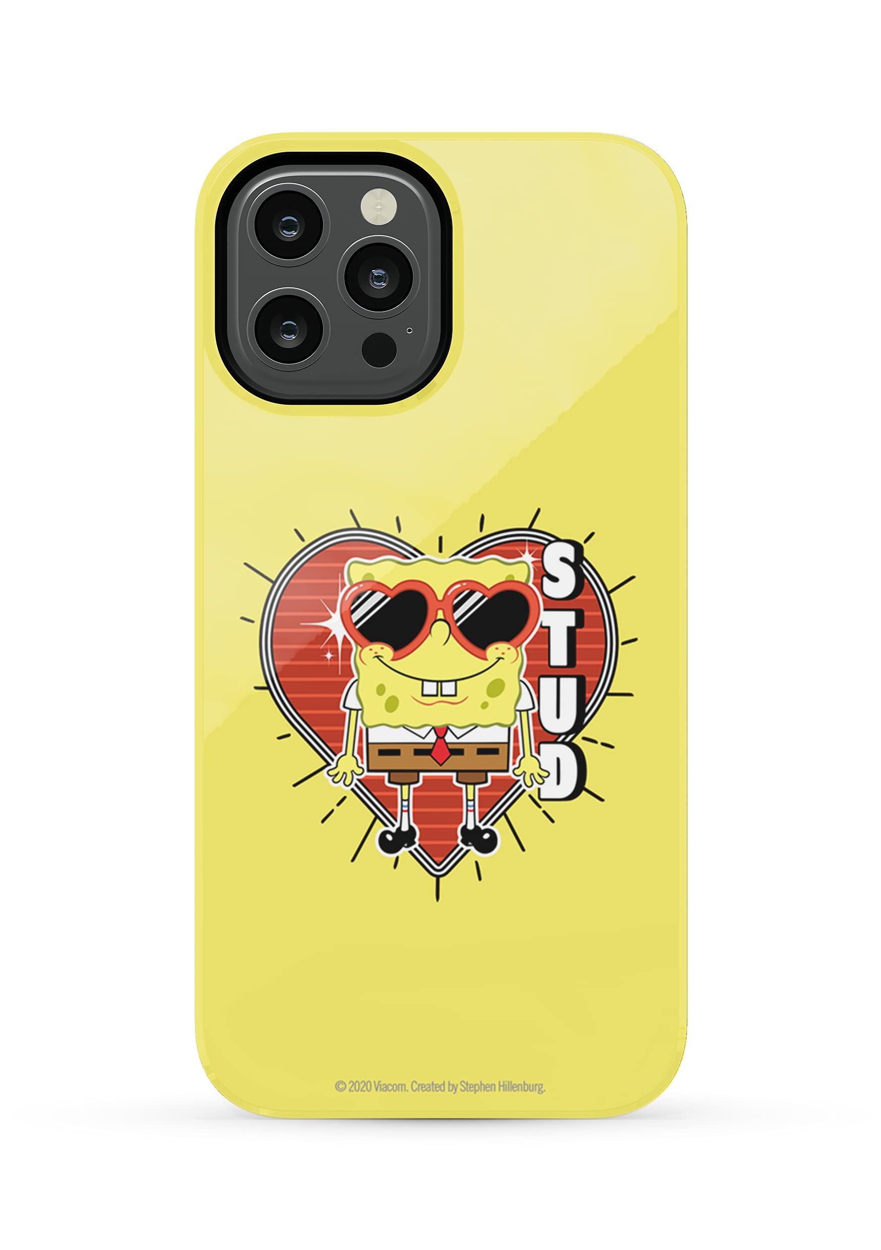 SpongeBob SquarePants Heart Sunglasses Stud Durable iPhone 12 Pro Case (Yellow) - Perfect for Summer Beach Parties & Cartoon Lovers