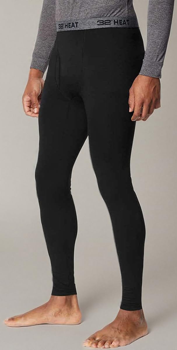 32 DEGREES Men's 2-Pack Thermal Base Layer Pants - Heat Performance Leggings for Cold Weather, Black/Black | Perfect for Winter Sports, Hiking & Outdoor Activities