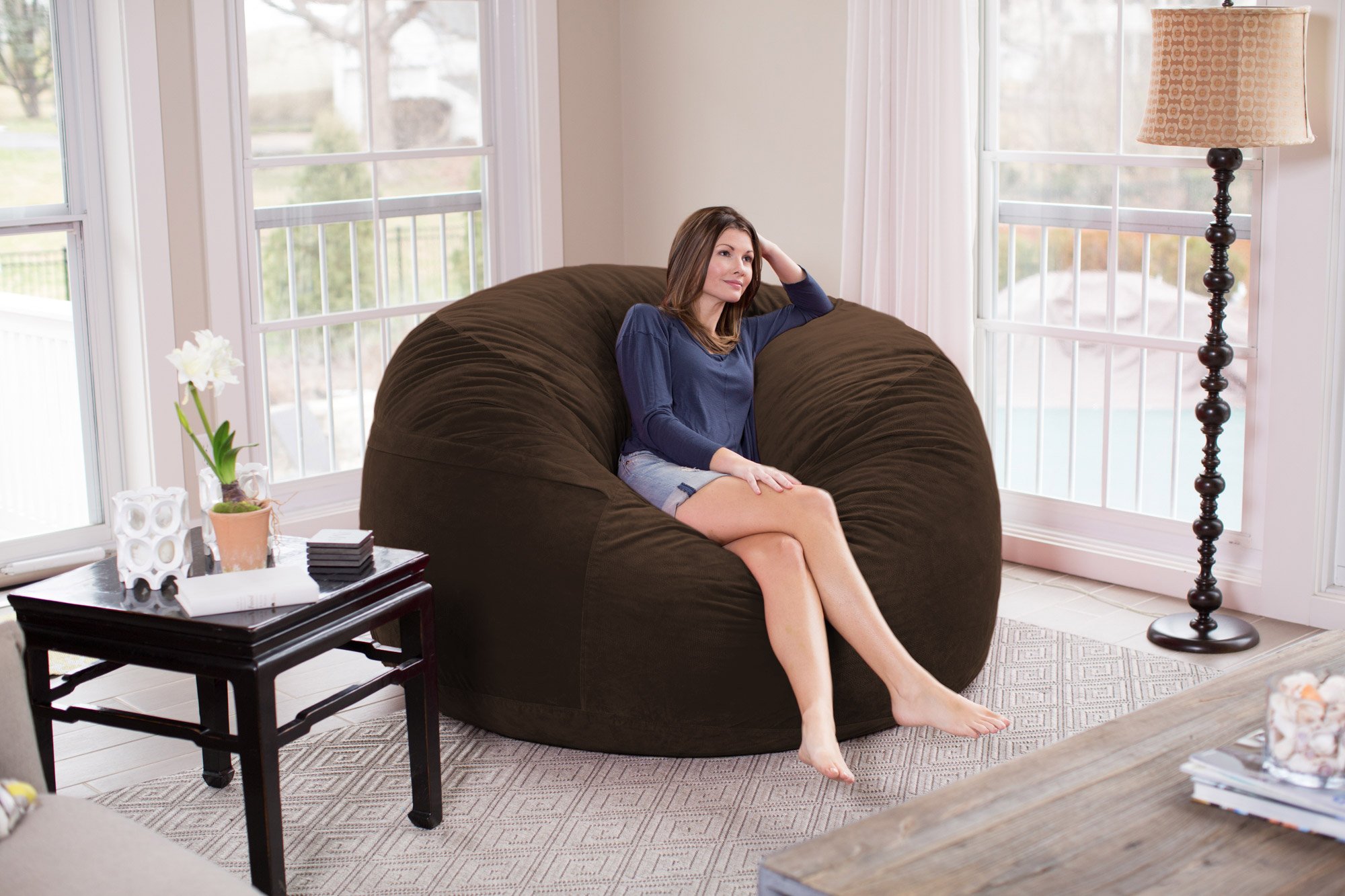 Chill Sack 6' Giant Memory Foam Bean Bag Chair - Ultra Soft Microfiber Cover (Brown Pebble) for Living Room, Game Room & Dorm Comfort