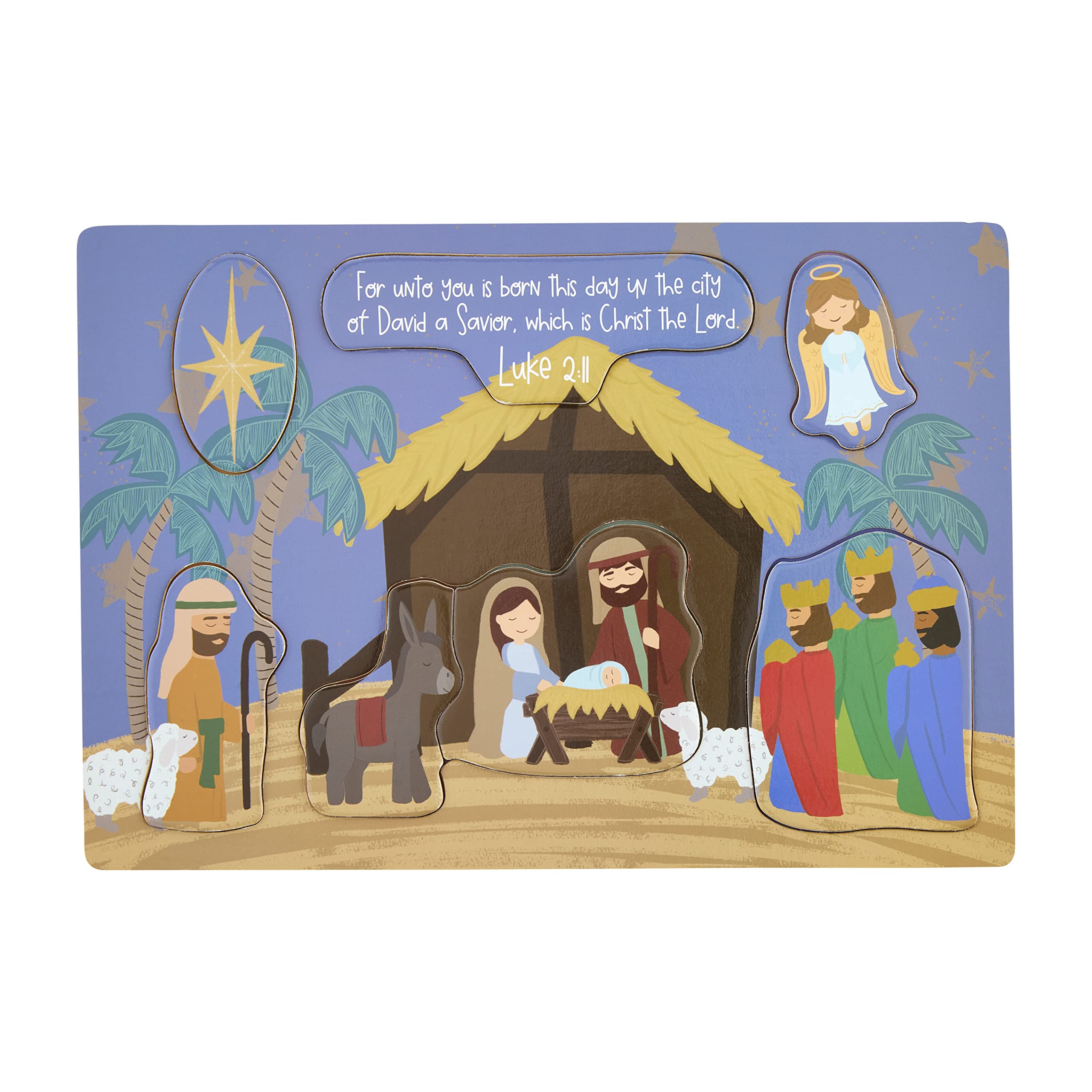 Mud Pie Kids The Nativity Story Wooden Puzzle - Christmas Nativity Scene Wood Puzzle for Toddlers & Children - Holiday Family Activity & Christian Gift Idea