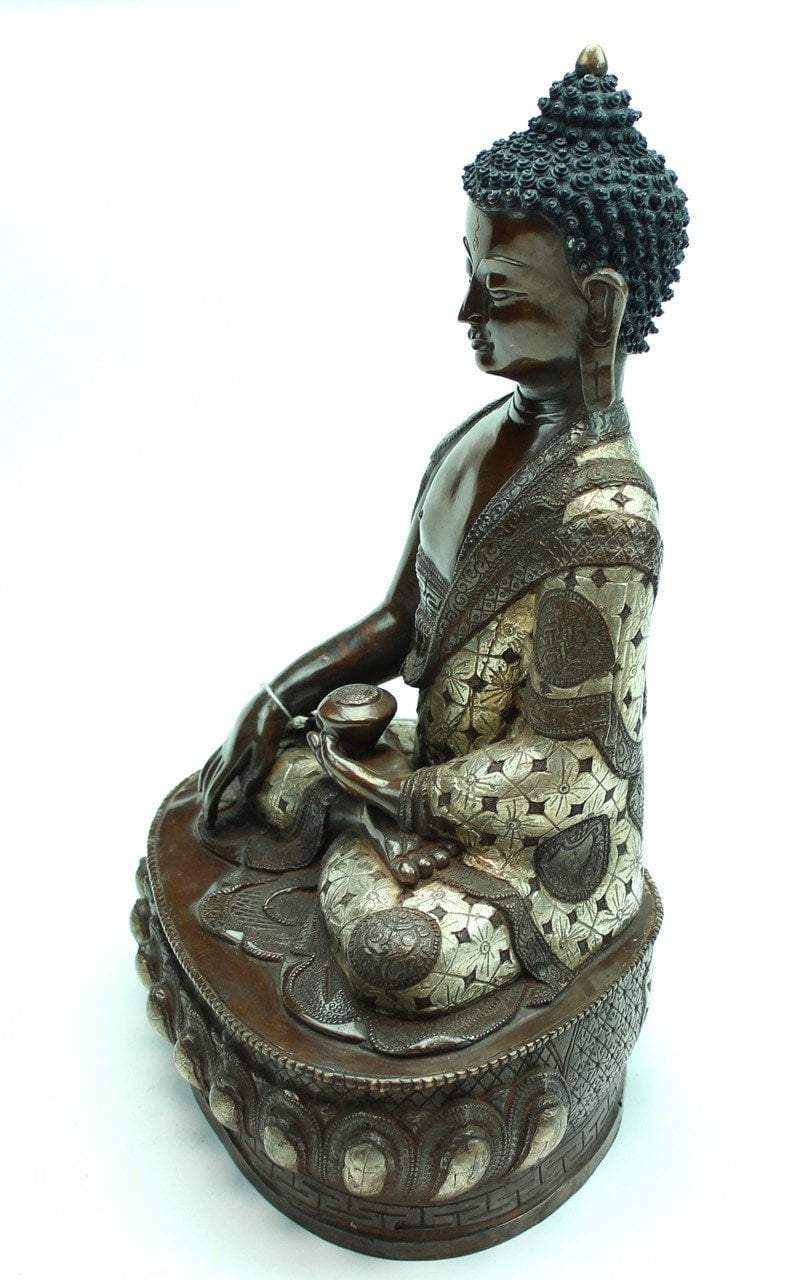 13 Inch Shakyamuni Buddha Statue - Handcrafted Silver & Bronze Meditation Sculpture for Home Altar, Yoga Studio & Spiritual Decor